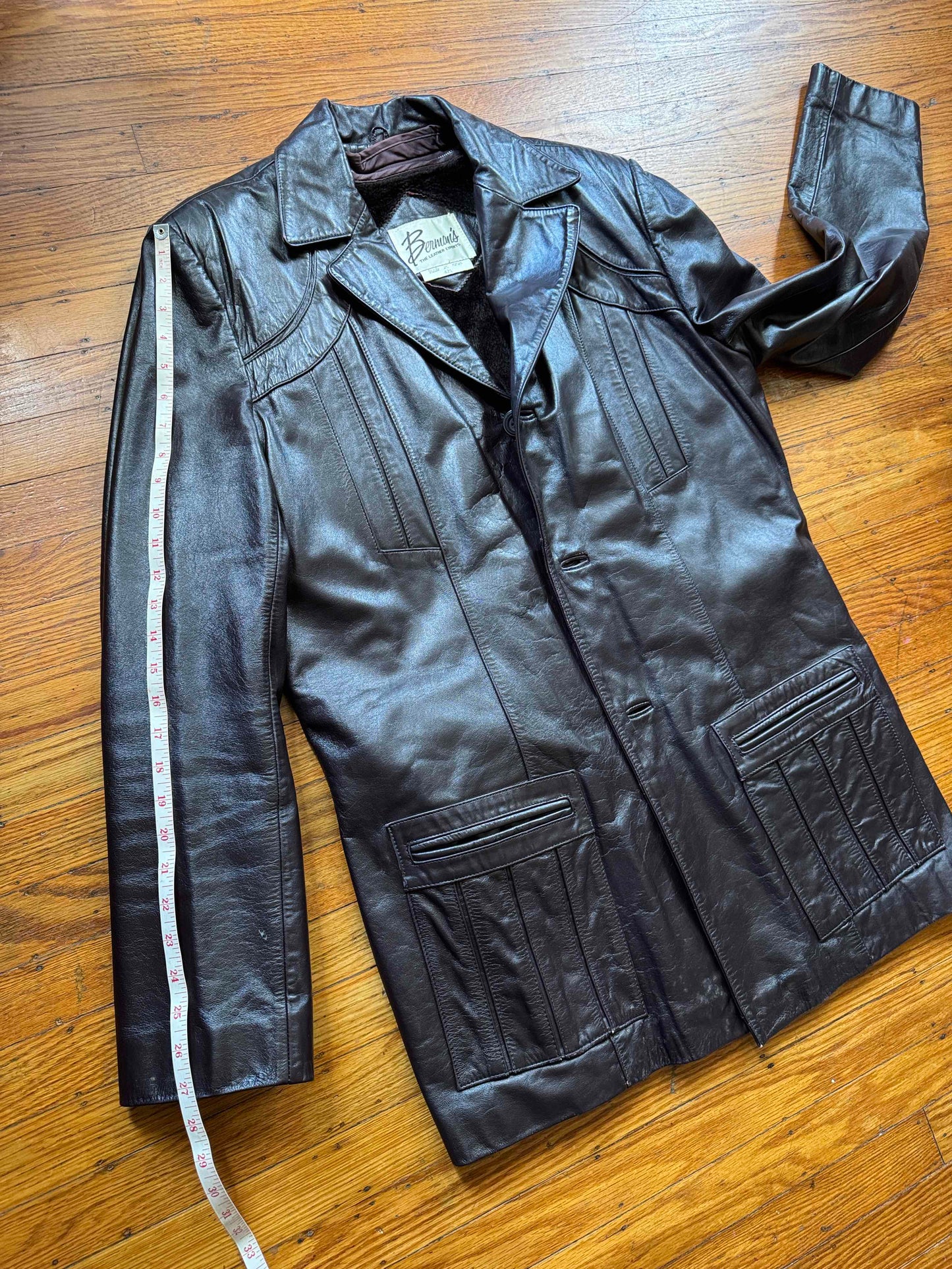 Men's 1970's Dark Brown Vintage Leather Jacket, L 42