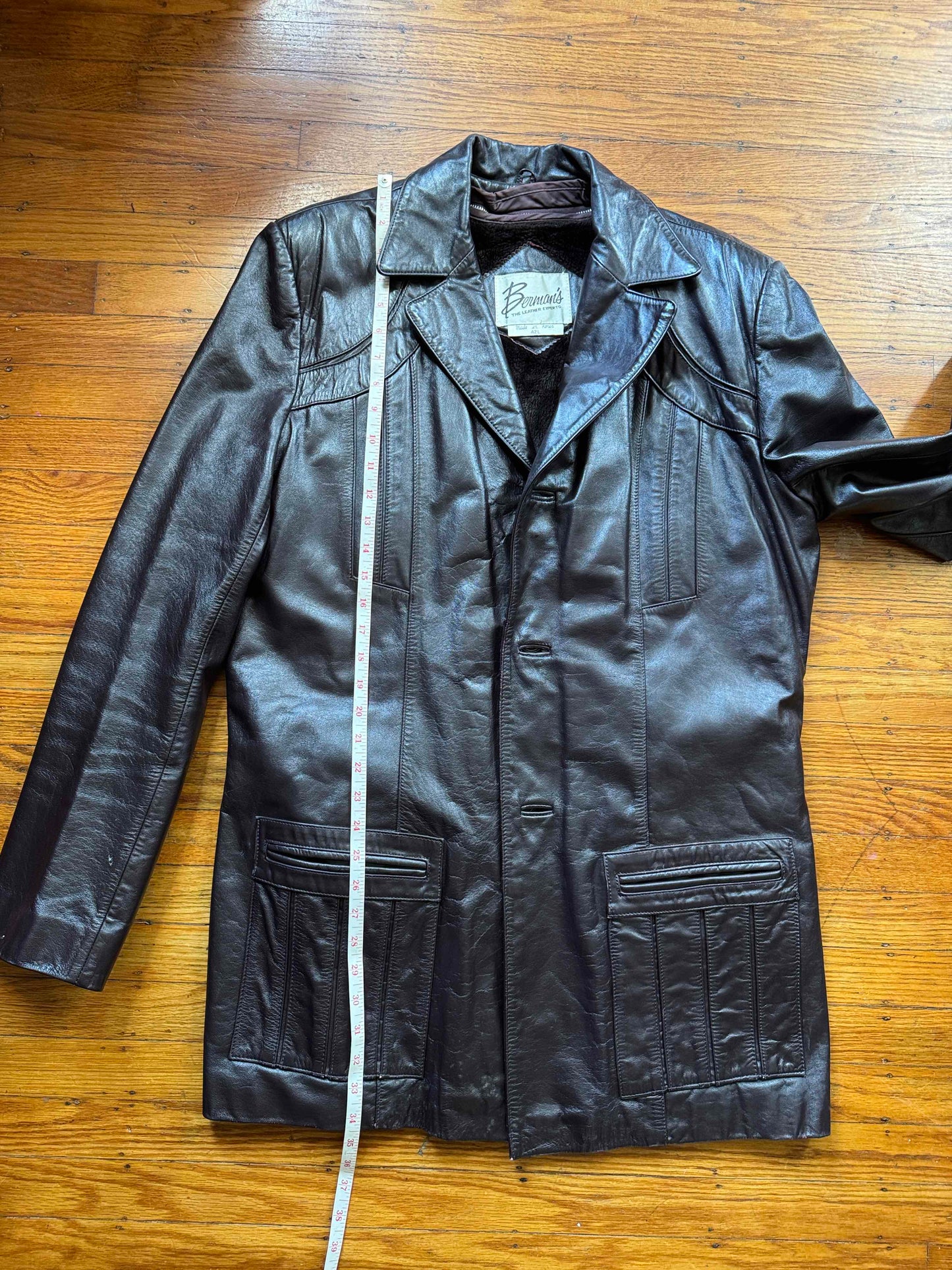 Men's 1970's Dark Brown Vintage Leather Jacket, L 42