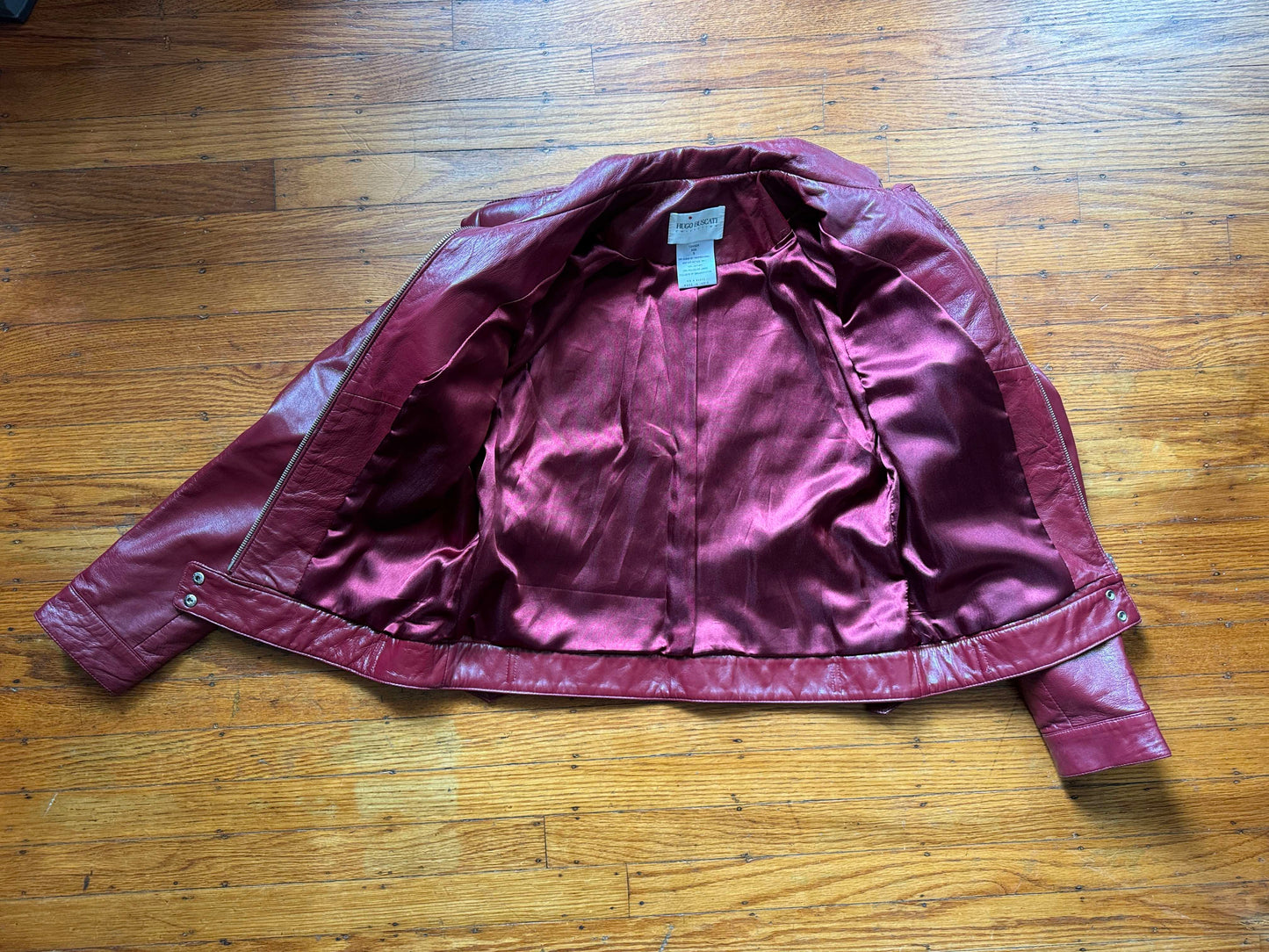 Women's Red Leather Vintage Cafe Racer Jacket, Size S