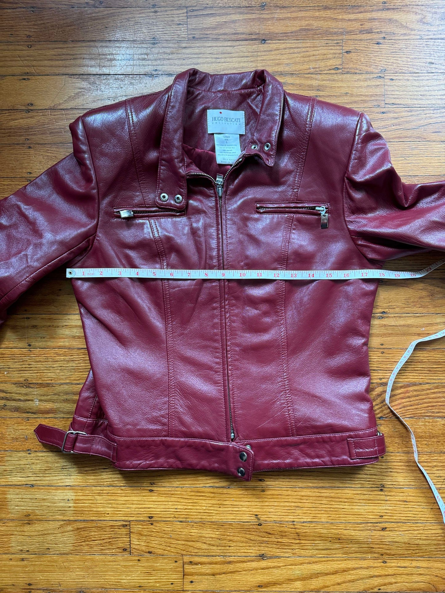 Women's Red Leather Vintage Cafe Racer Jacket, Size S