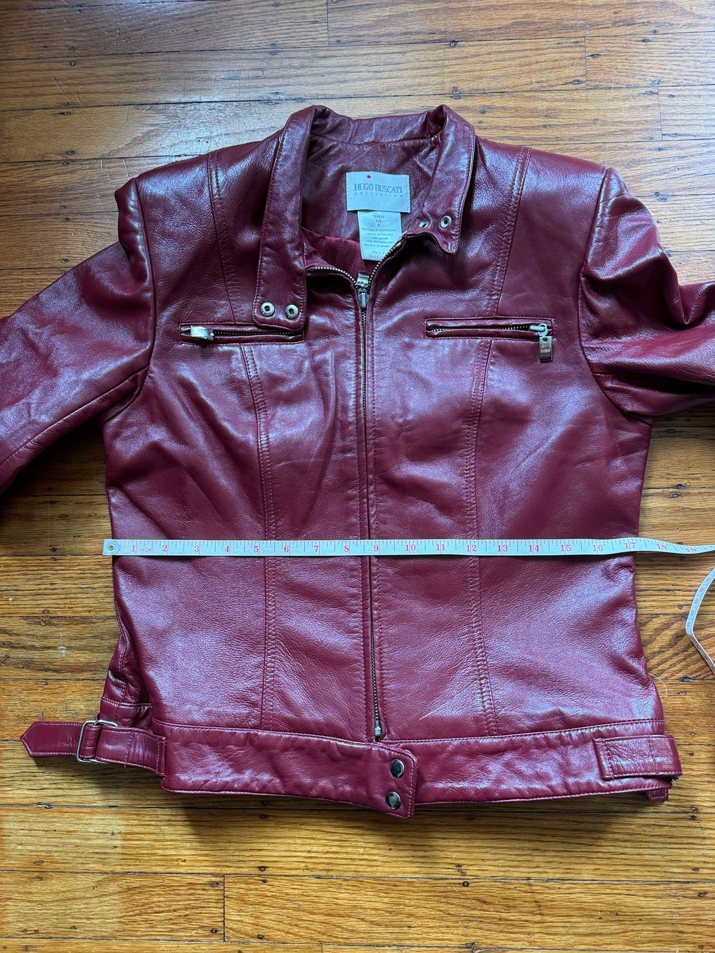 Women's Red Leather Vintage Cafe Racer Jacket, Size S