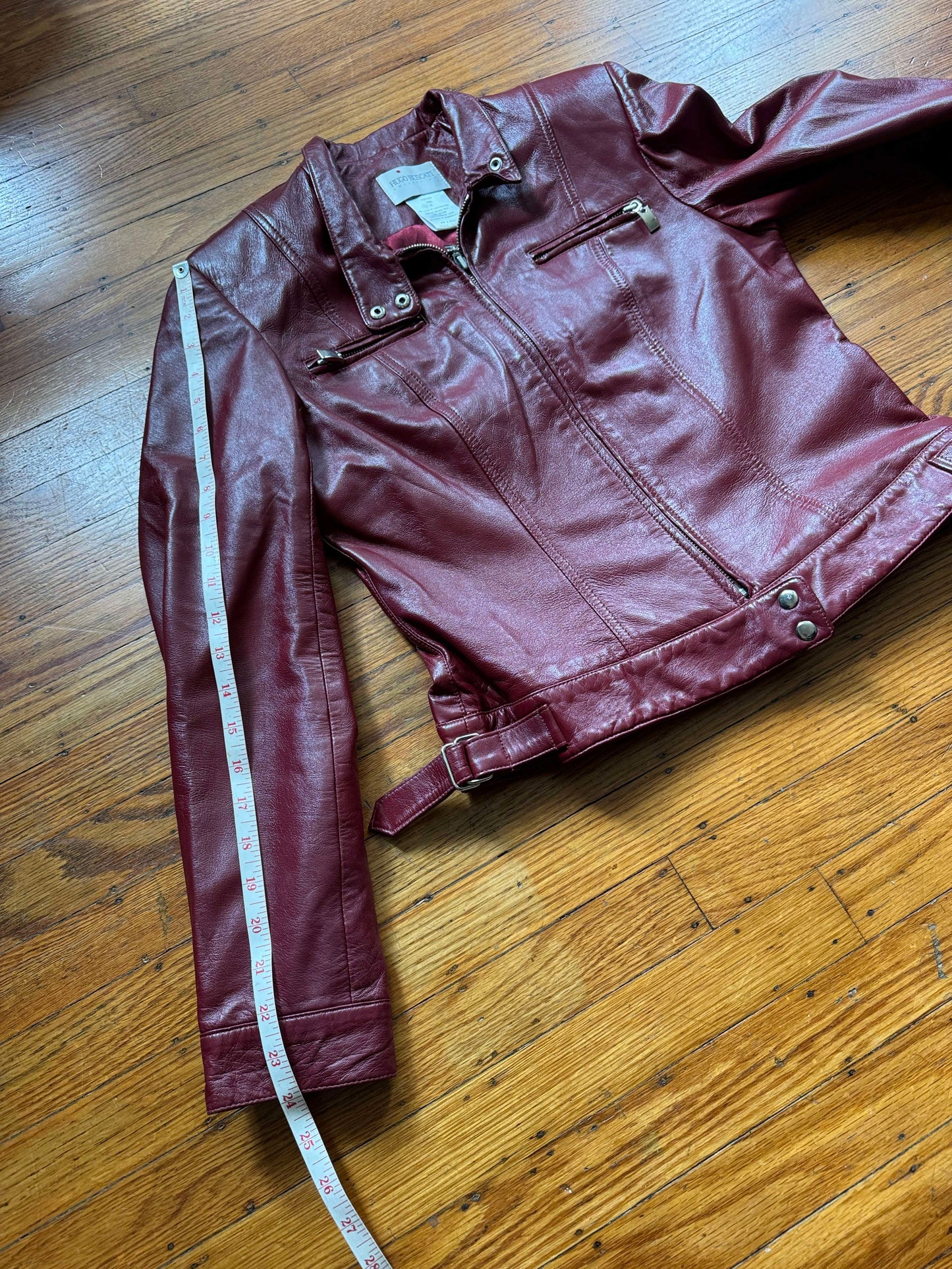 Women's Red Leather Vintage Cafe Racer Jacket, Size S