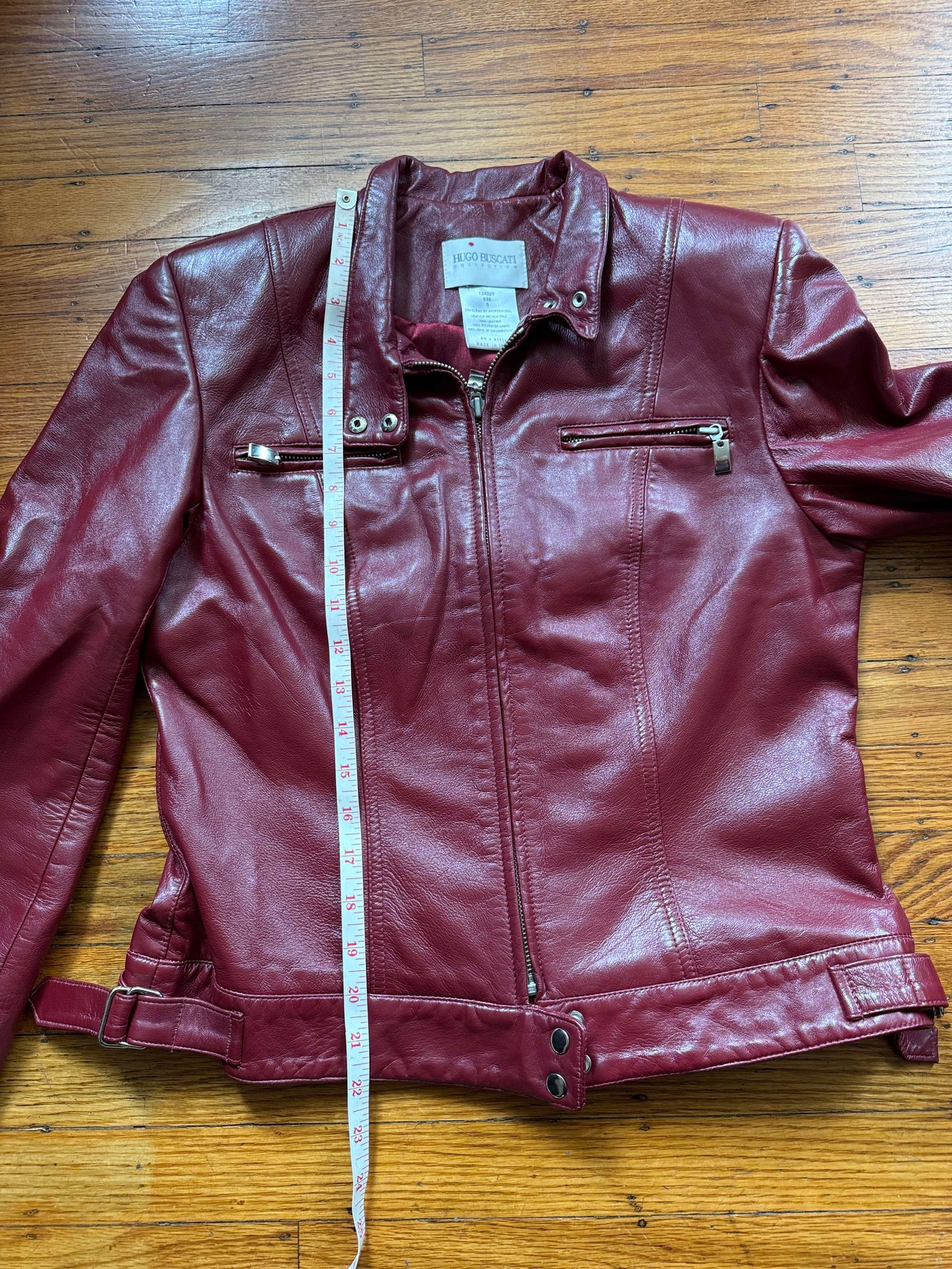 Women's Red Leather Vintage Cafe Racer Jacket, Size S