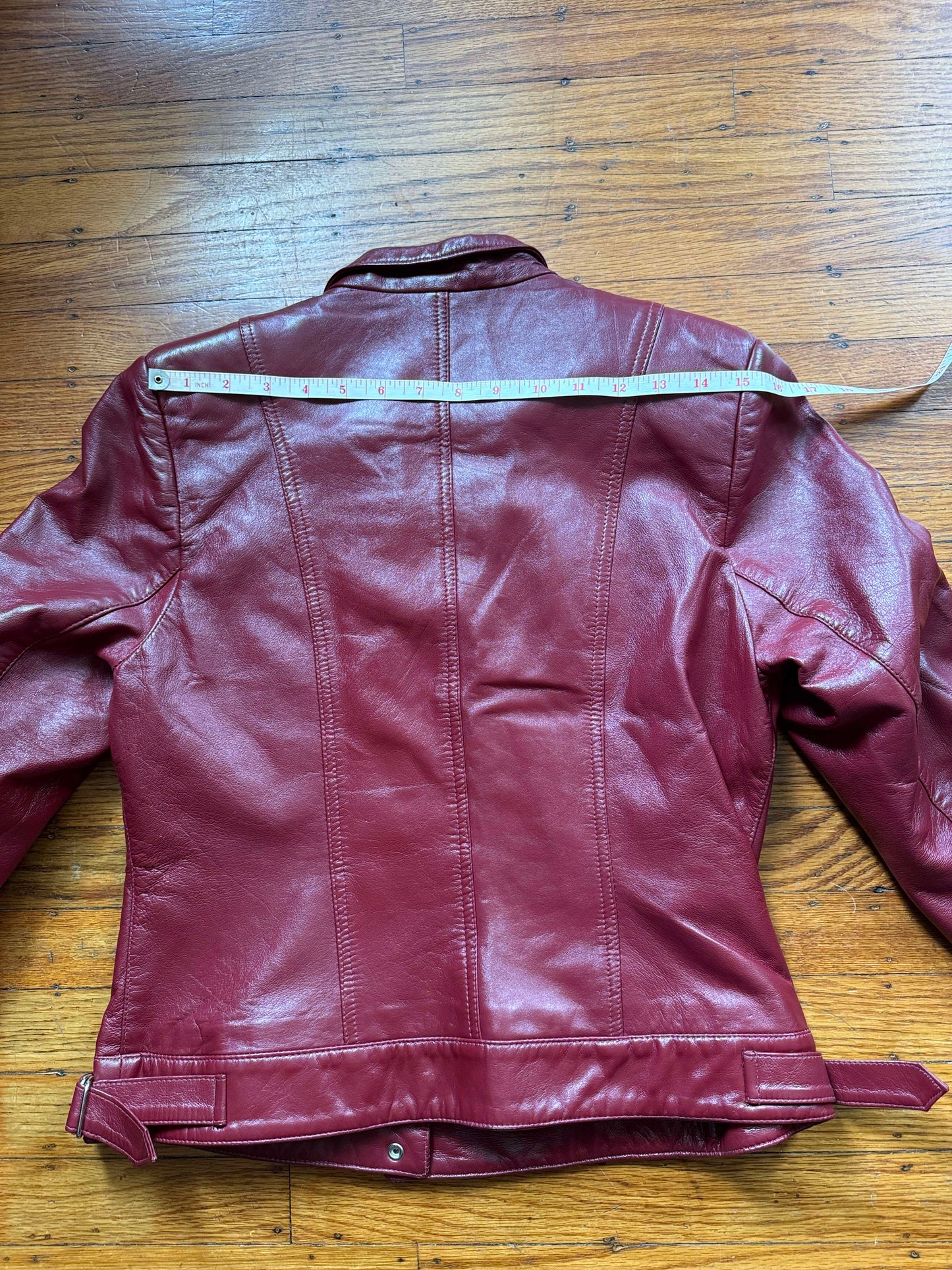 Women's Red Leather Vintage Cafe Racer Jacket, Size S