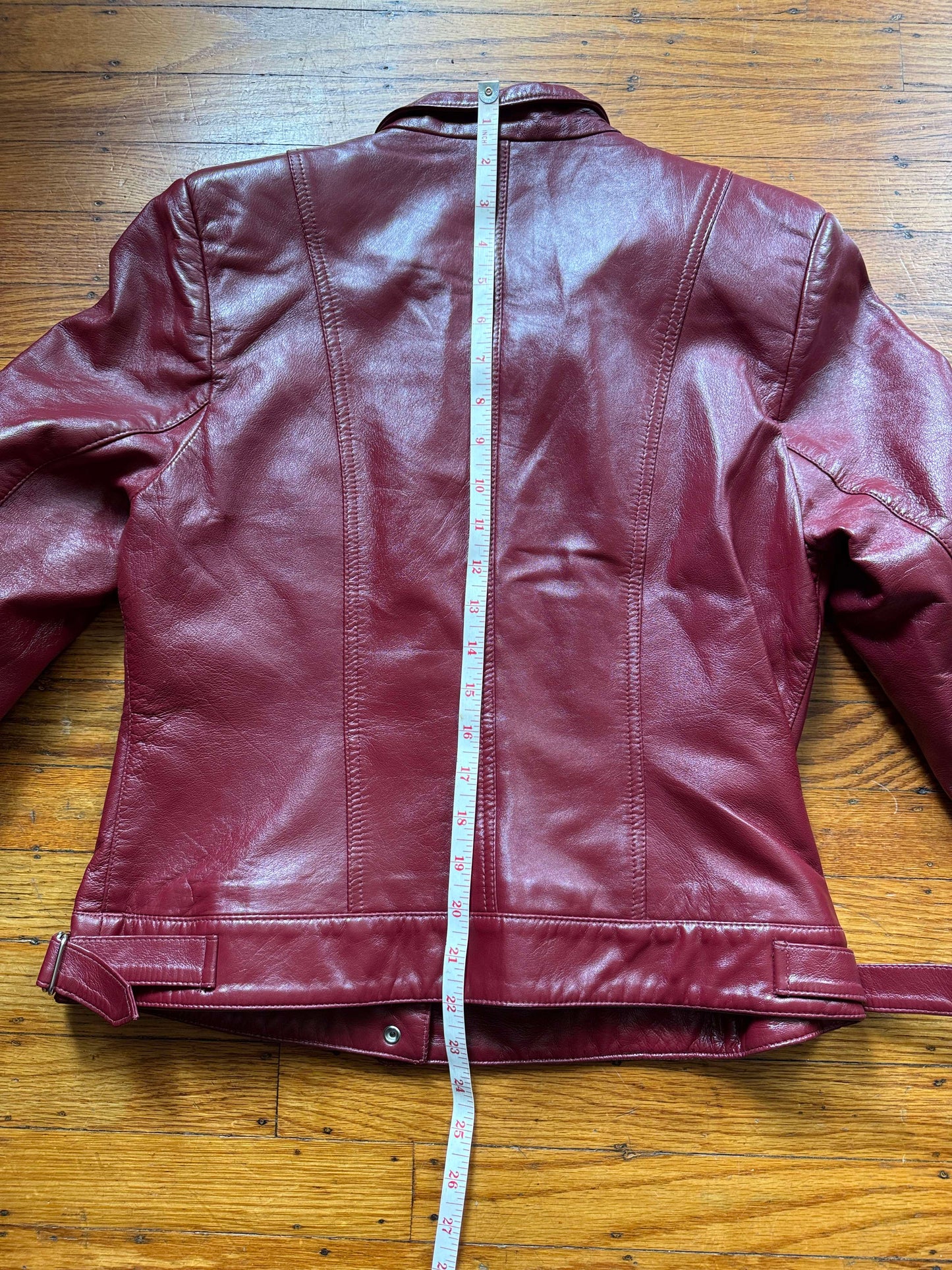 Women's Red Leather Vintage Cafe Racer Jacket, Size S