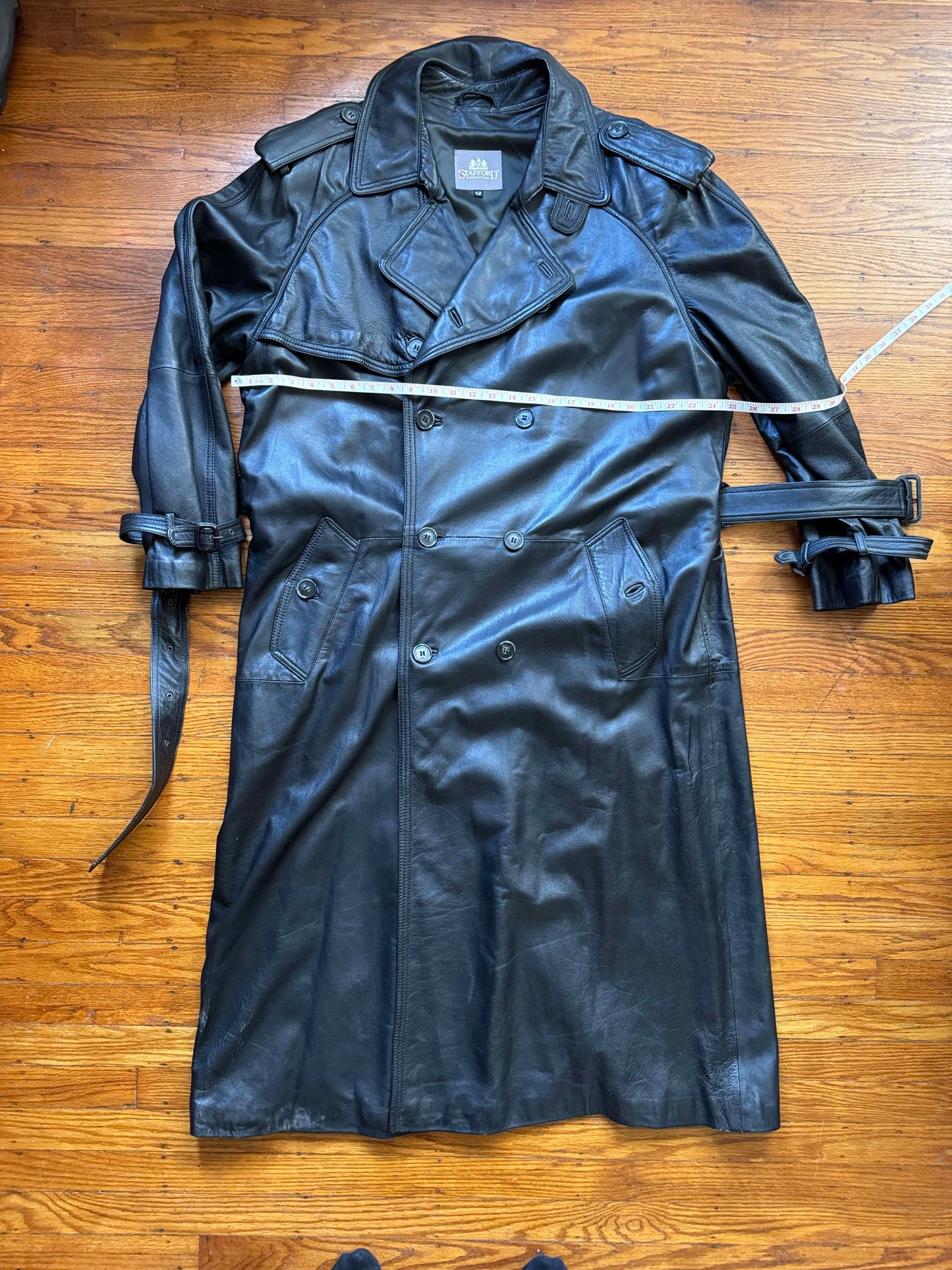 Men's Leather Trench Coat Size L 42