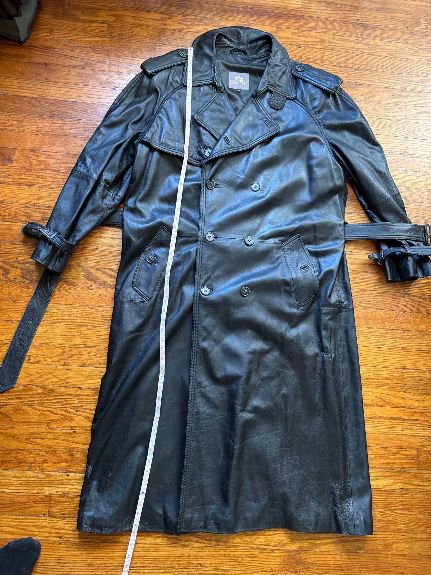Men's Leather Trench Coat Size L 42