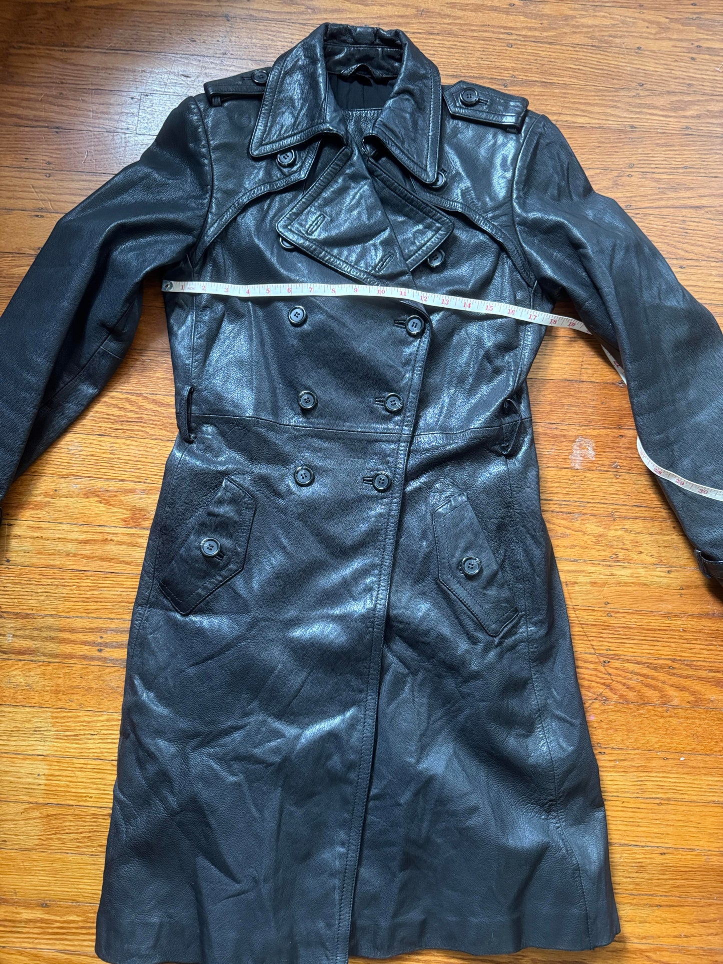 Women's Leather Trench Coat, M