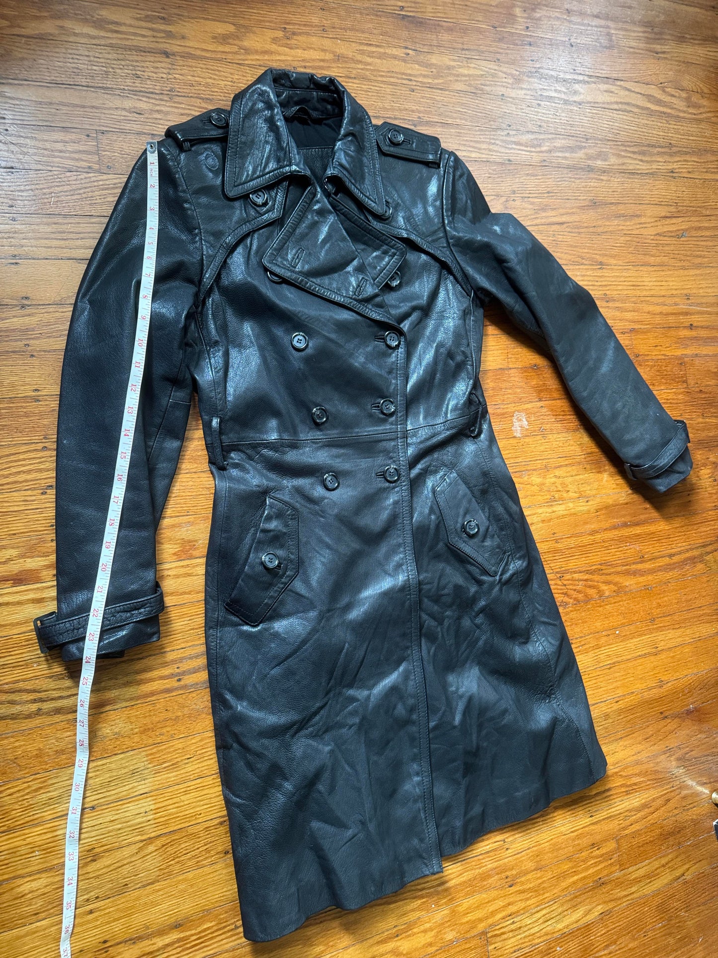 Women's Leather Trench Coat, M