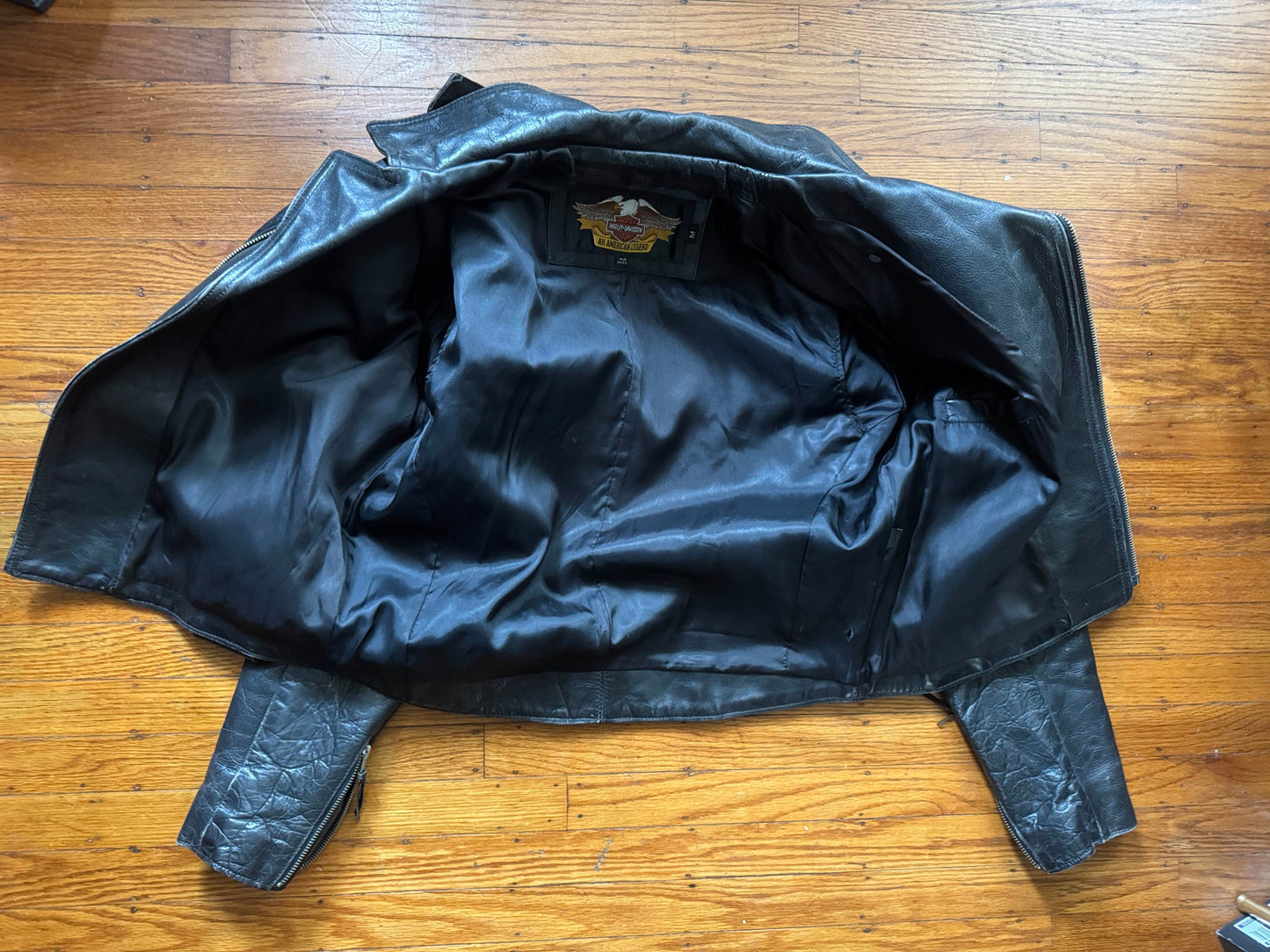 Men's Vintage Black Leather Motorcycle Jacket, M