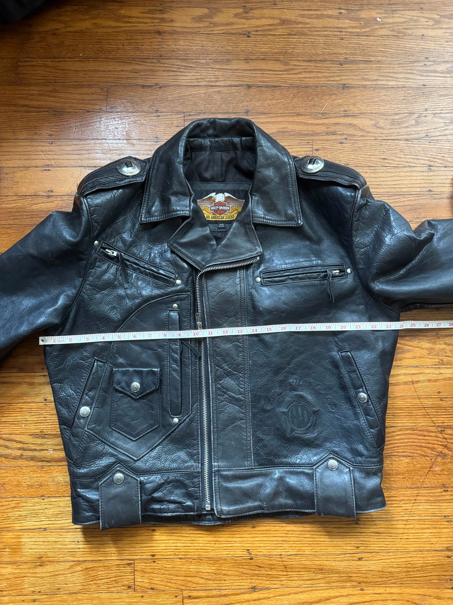 Men's Vintage Black Leather Motorcycle Jacket, M