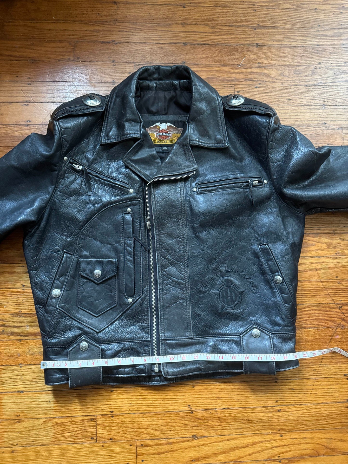 Men's Vintage Black Leather Motorcycle Jacket, M