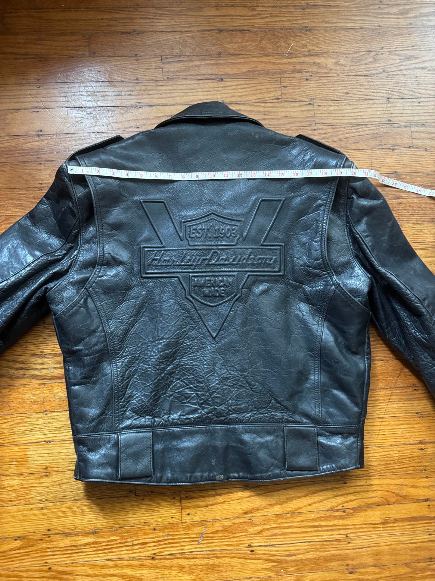 Men's Vintage Black Leather Motorcycle Jacket, M