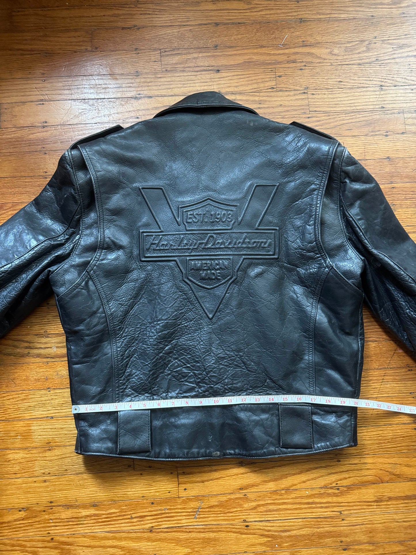 Men's Vintage Black Leather Motorcycle Jacket, M
