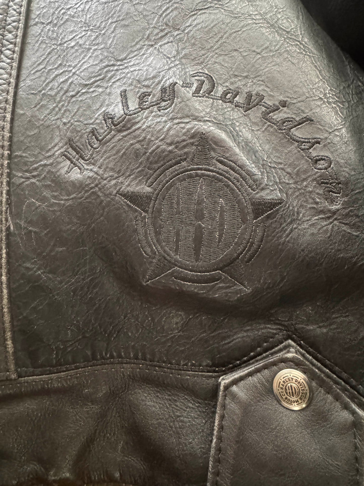 Men's Vintage Black Leather Motorcycle Jacket, M
