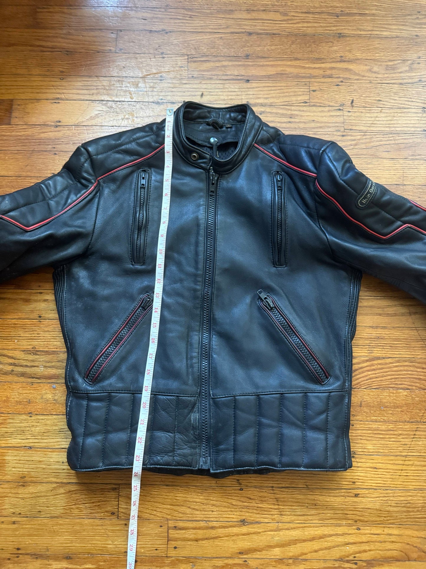 Men's Vintage Black Leather Motorcycle Jacket, M/ 40