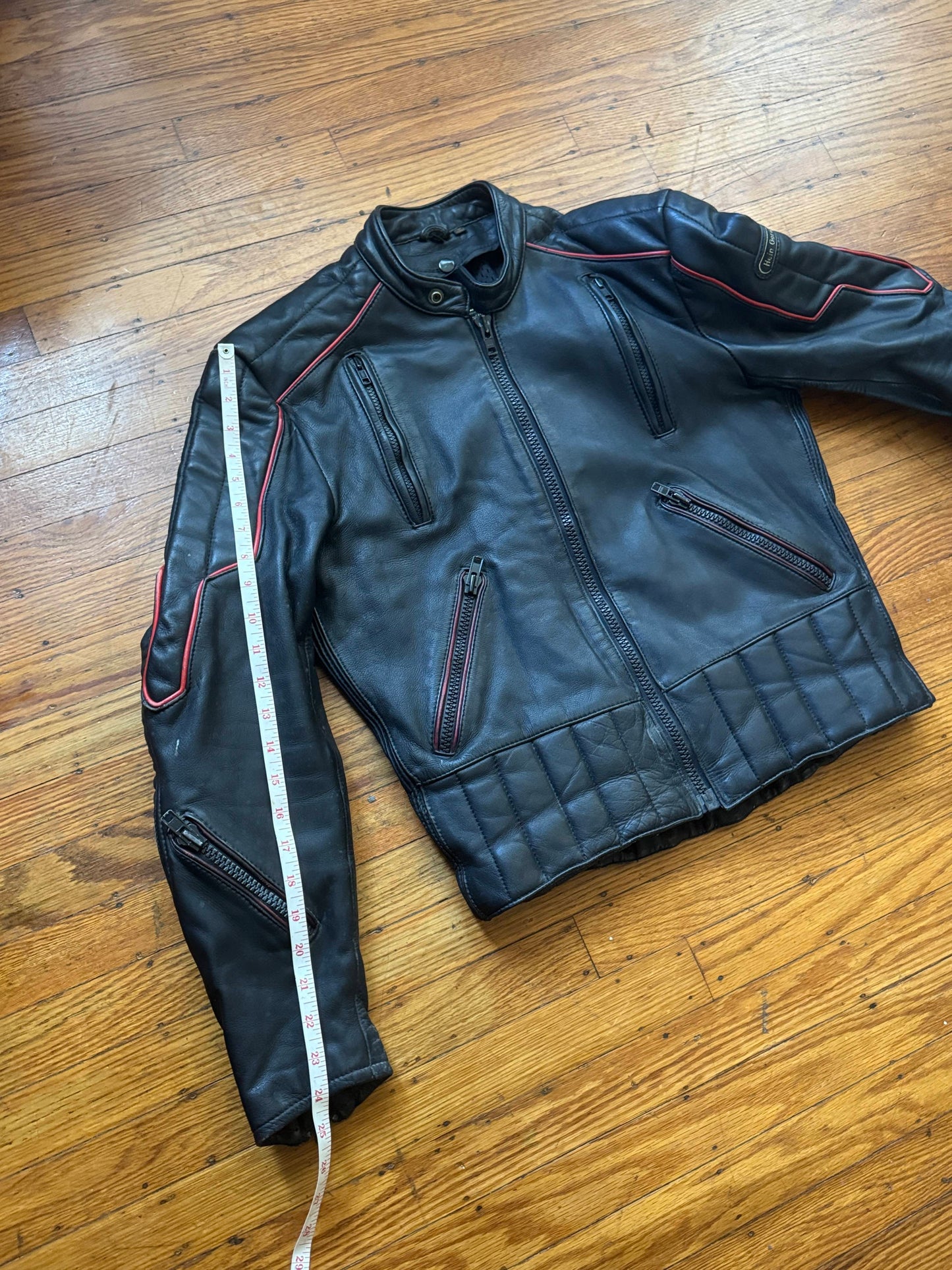 Men's Vintage Black Leather Motorcycle Jacket, M/ 40