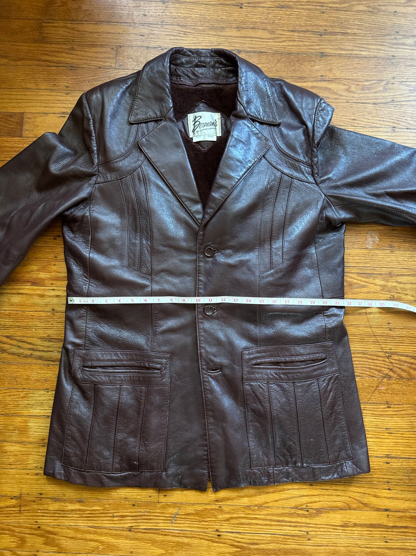 Men's 1970's Dark Brown Vintage Leather Jacket, L 42
