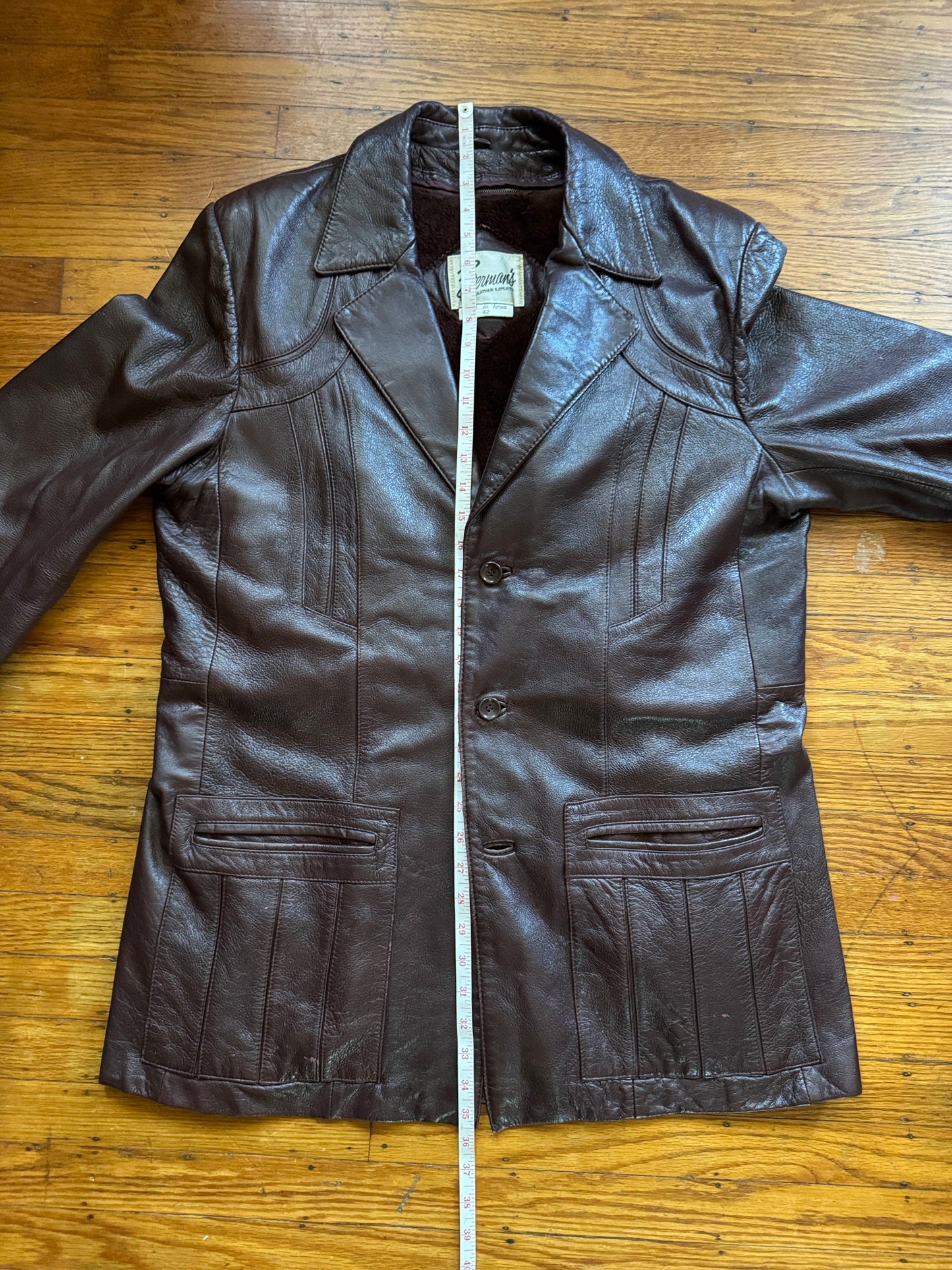 Men's 1970's Dark Brown Vintage Leather Jacket, L 42