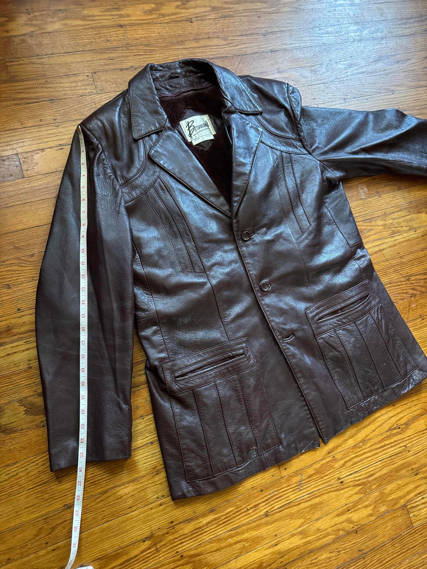 Men's 1970's Dark Brown Vintage Leather Jacket, L 42