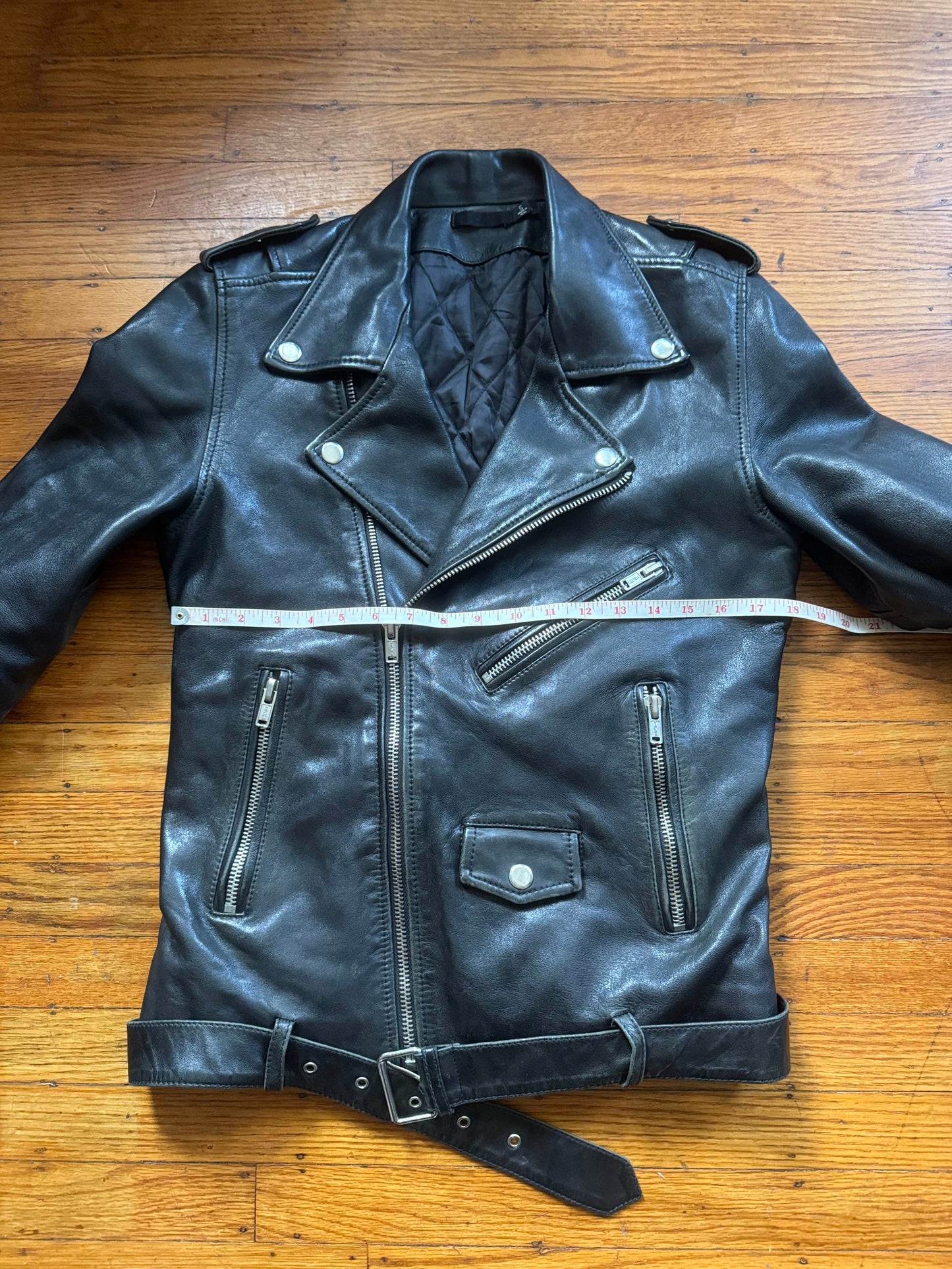 Men's Vintage High-Quality Black Leather Motorcycle Jacket, S
