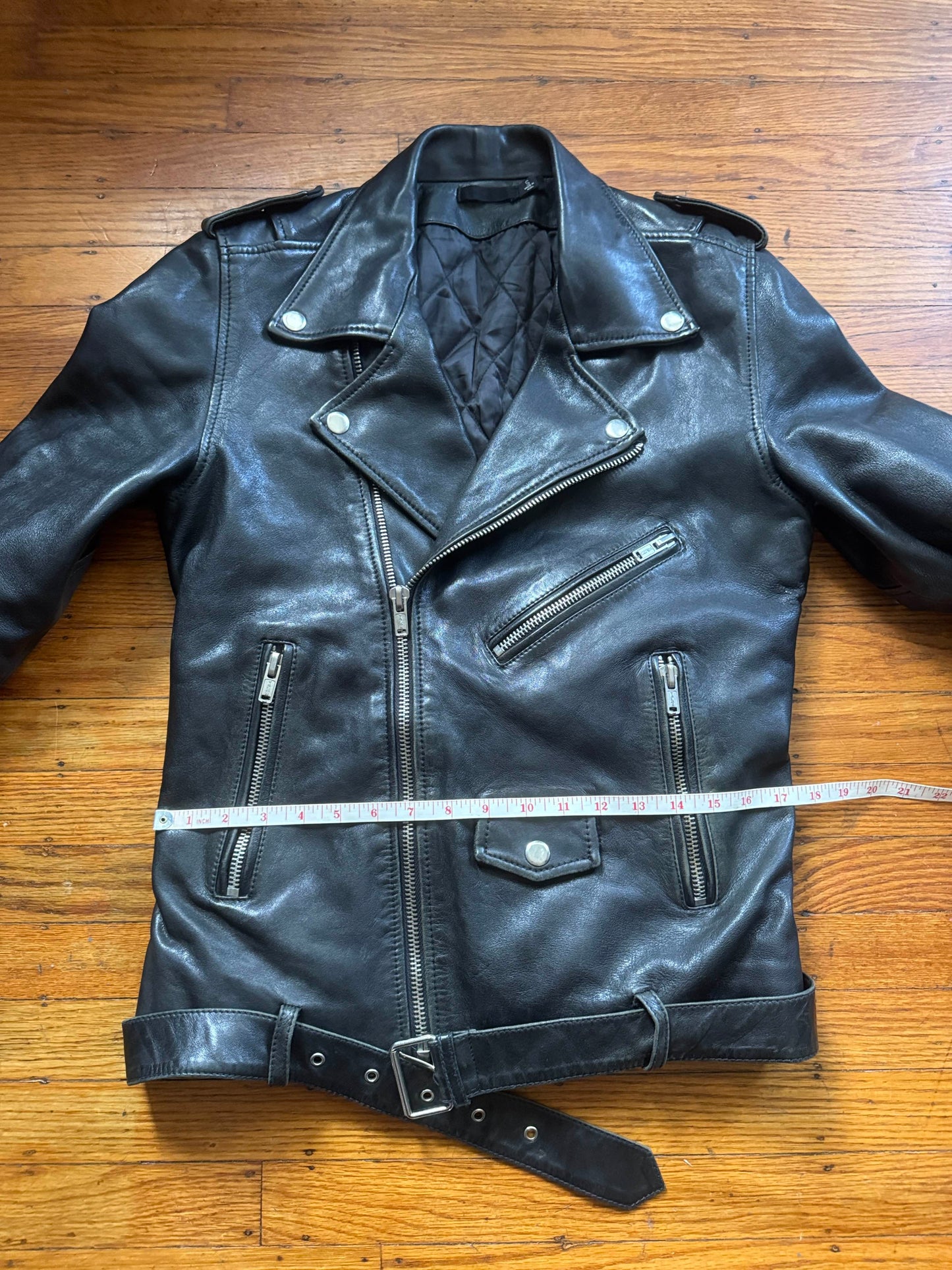 Men's Vintage High-Quality Black Leather Motorcycle Jacket, S