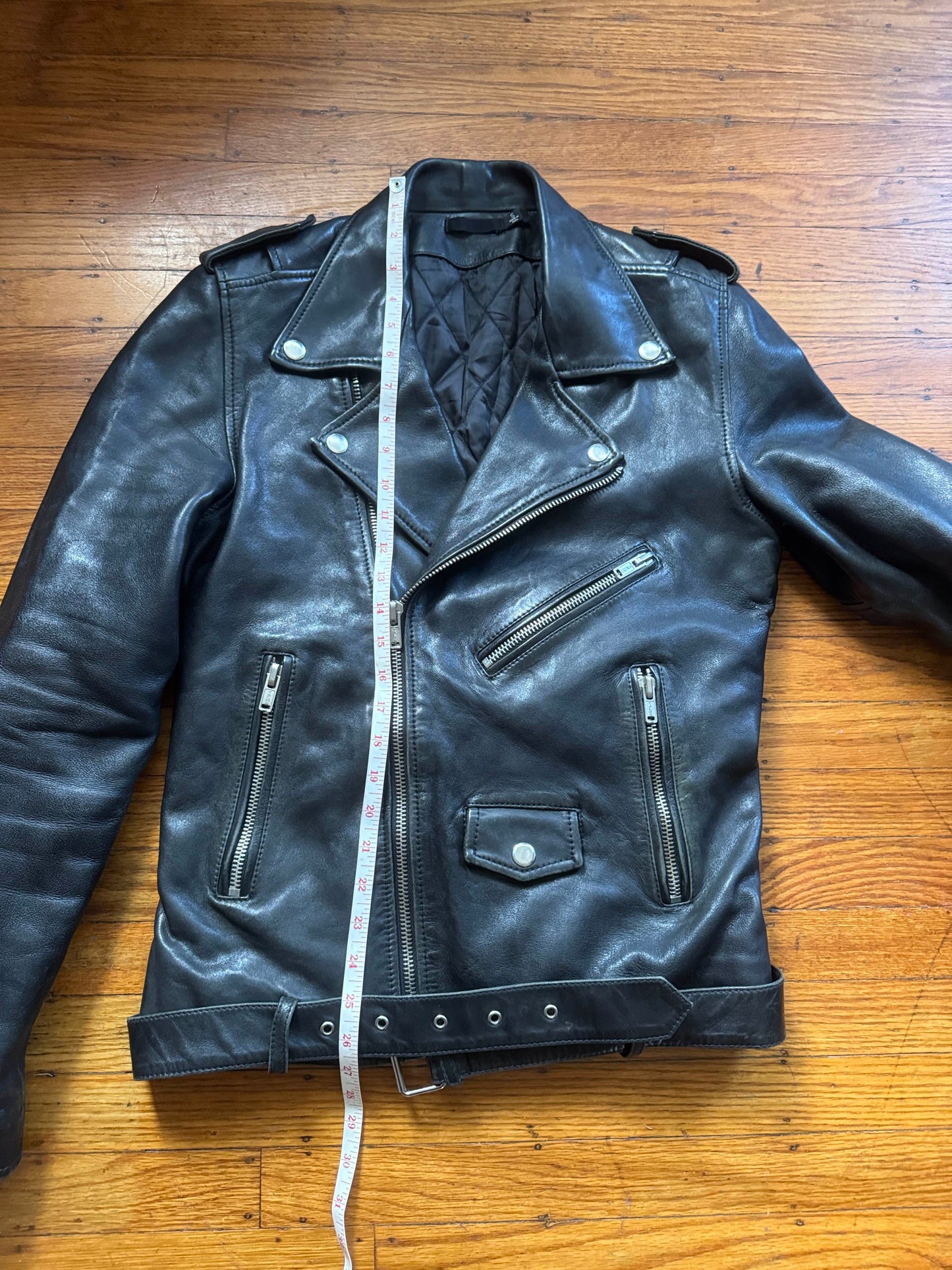 Men's Vintage High-Quality Black Leather Motorcycle Jacket, S