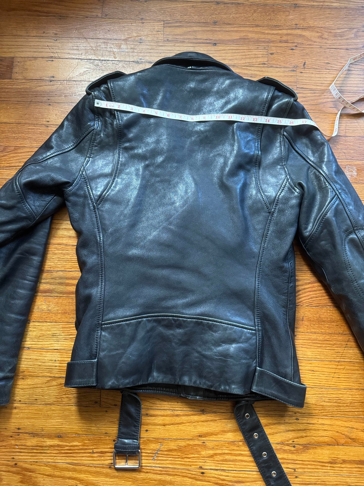 Men's Vintage High-Quality Black Leather Motorcycle Jacket, S