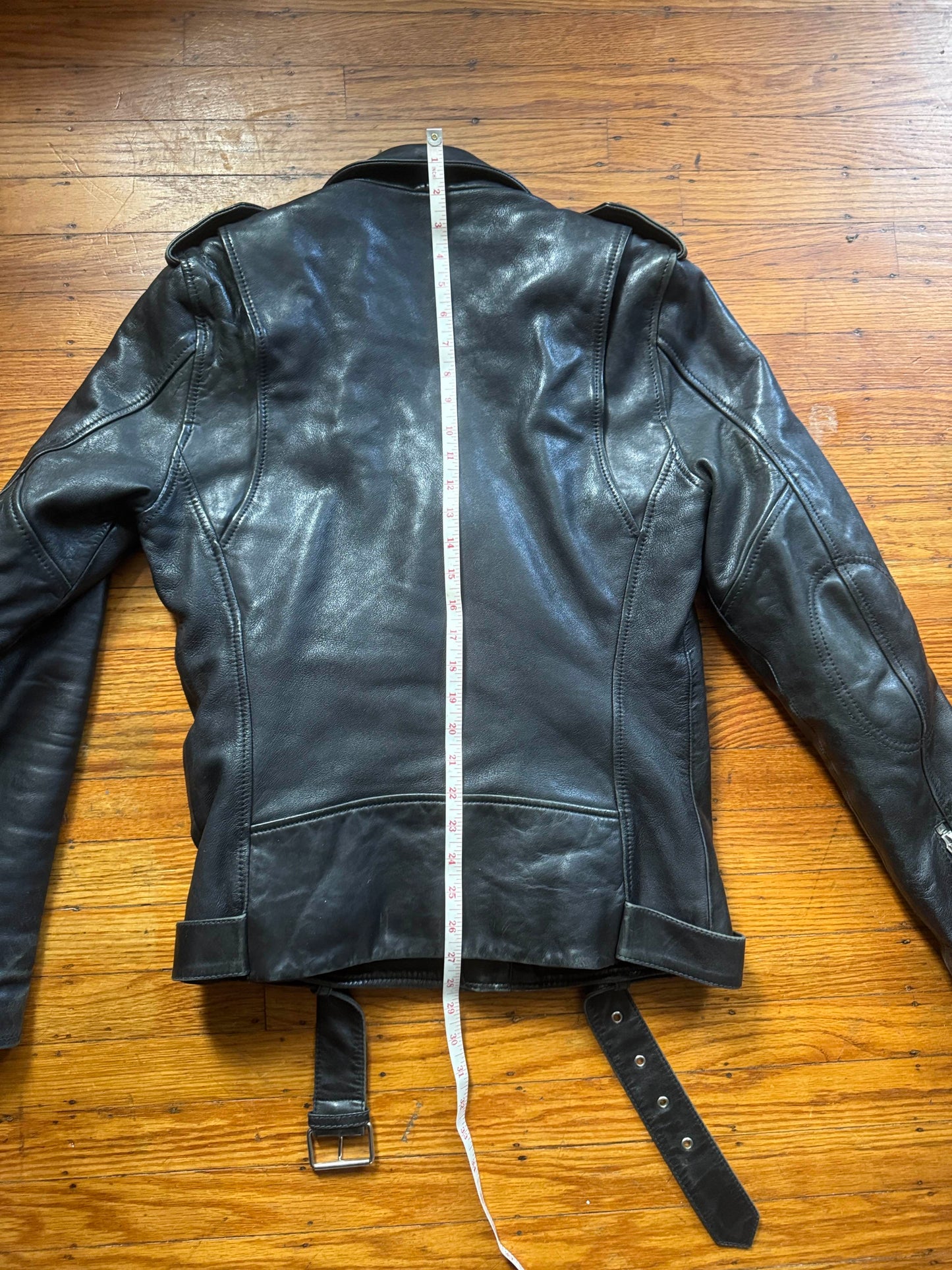 Men's Vintage High-Quality Black Leather Motorcycle Jacket, S