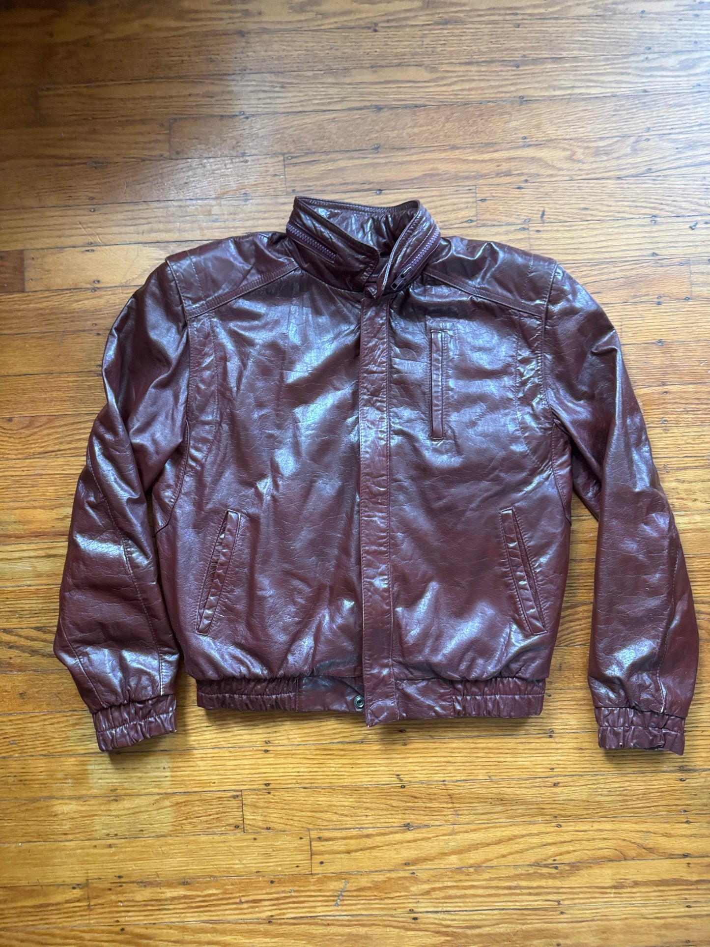 Men's (Unisex) 1970's Oxblood Vintage Leather Jacket, M 36