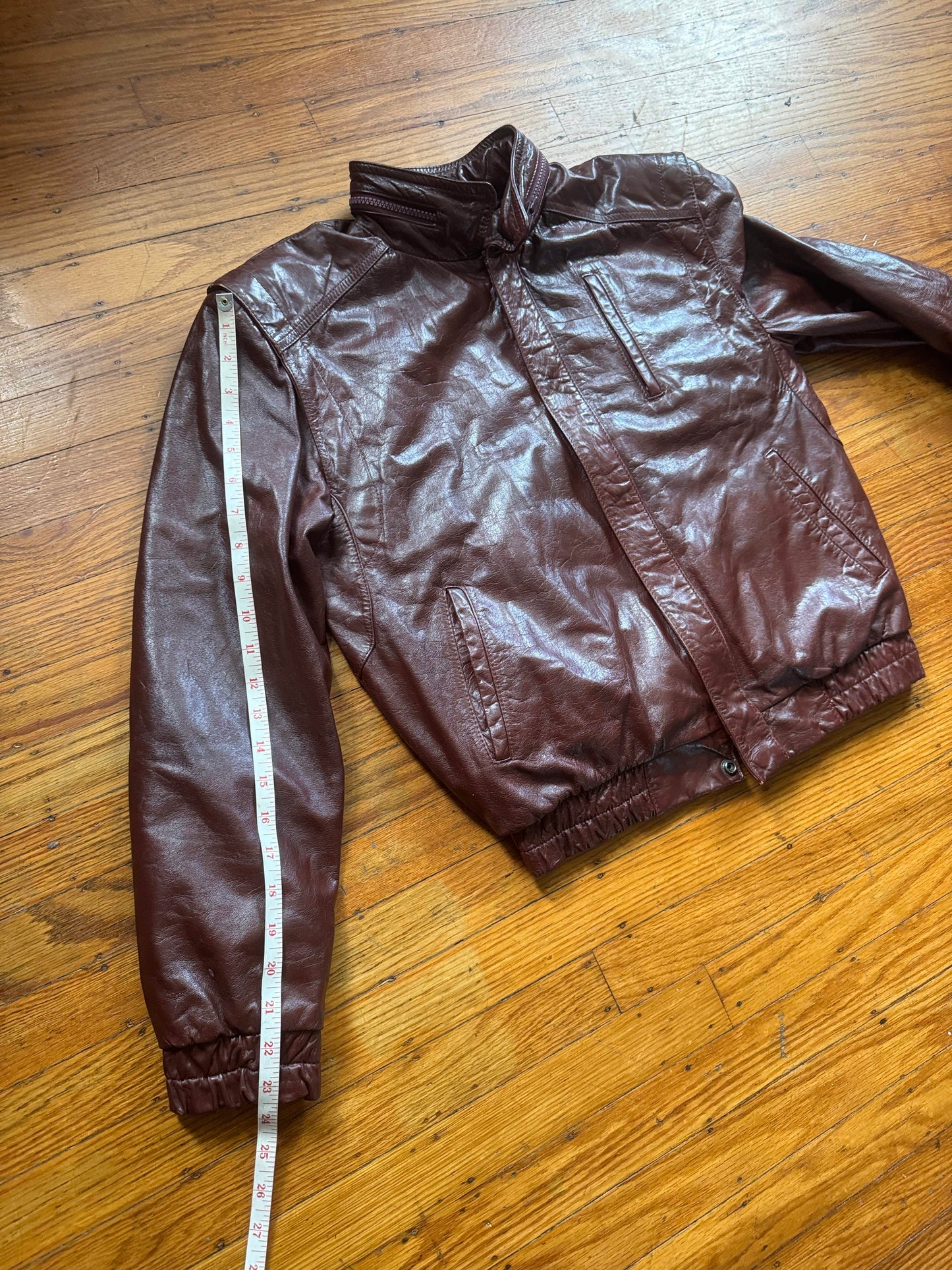 Men's (Unisex) 1970's Oxblood Vintage Leather Jacket, M 36
