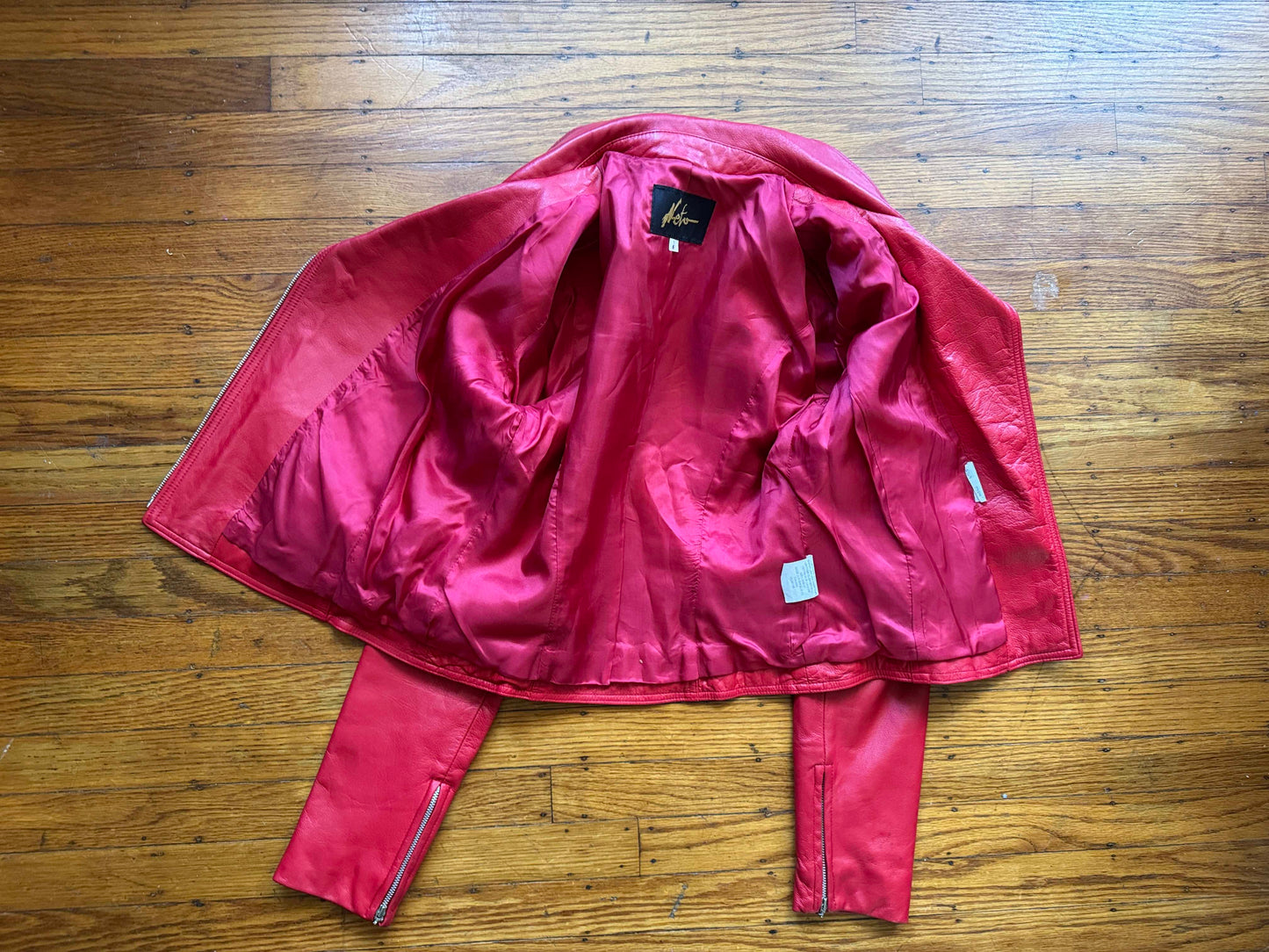 Red Leather Women's Motorcycle Jacket, Size S