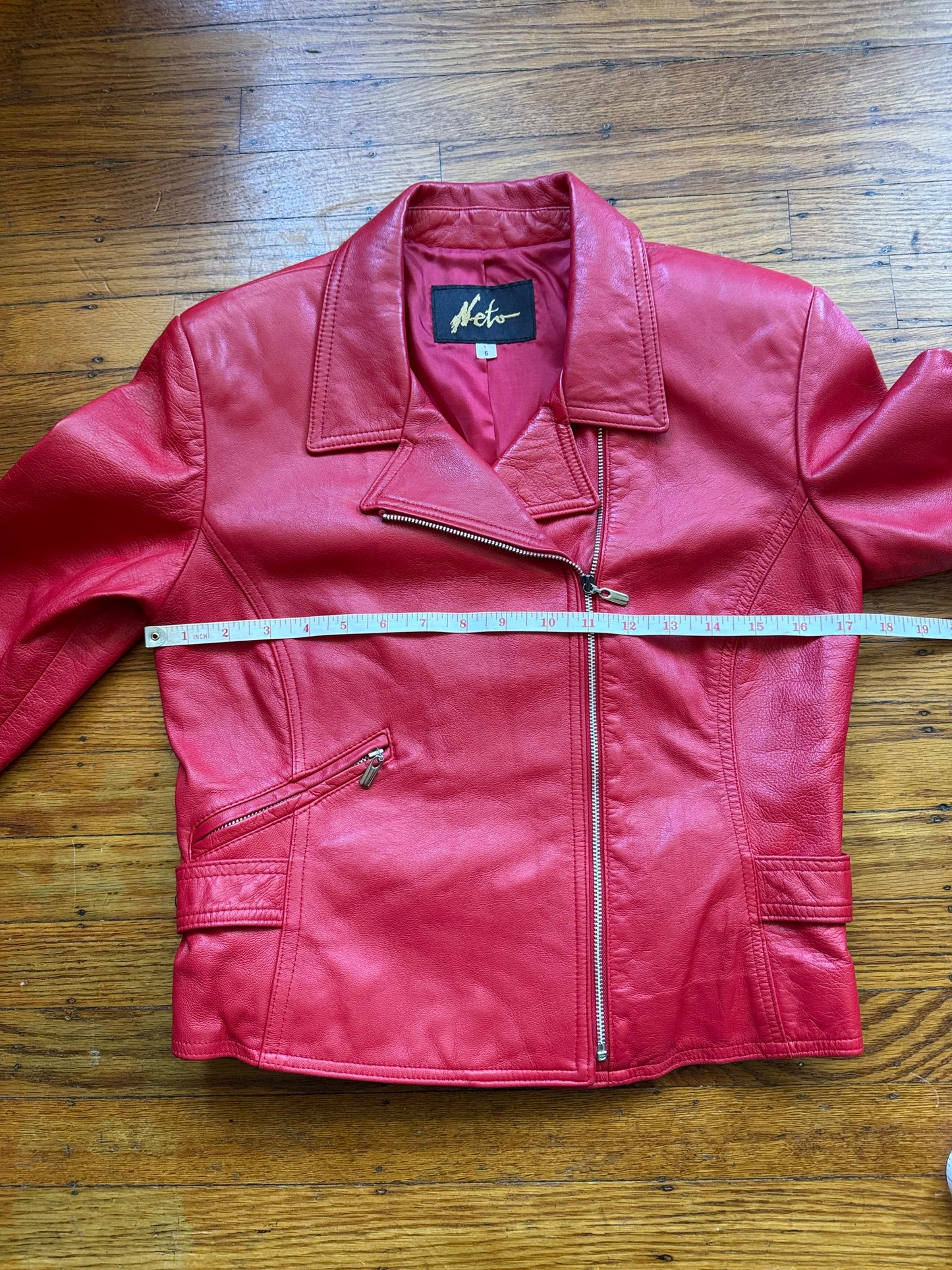 Red Leather Women's Motorcycle Jacket, Size S