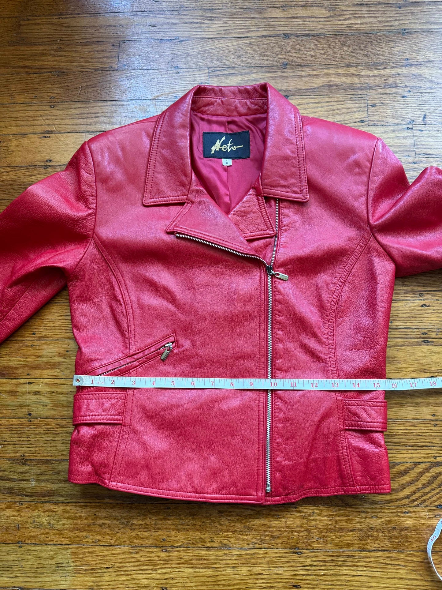 Red Leather Women's Motorcycle Jacket, Size S