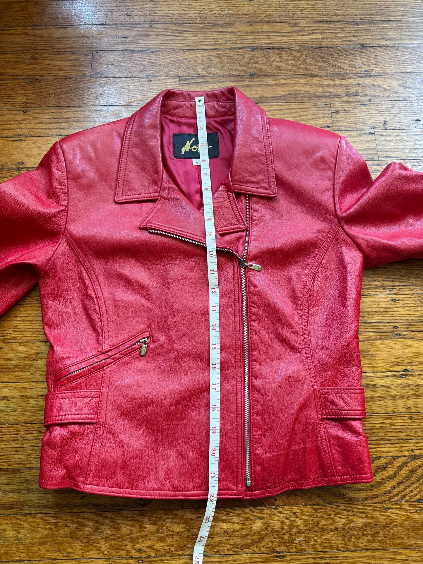 Red Leather Women's Motorcycle Jacket, Size S