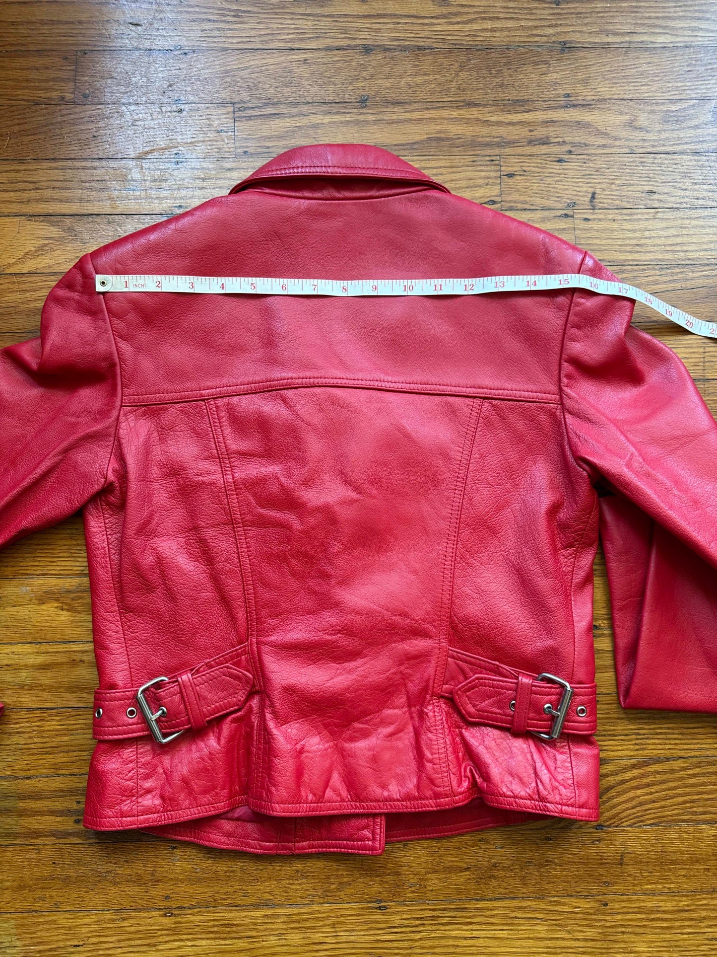 Red Leather Women's Motorcycle Jacket, Size S