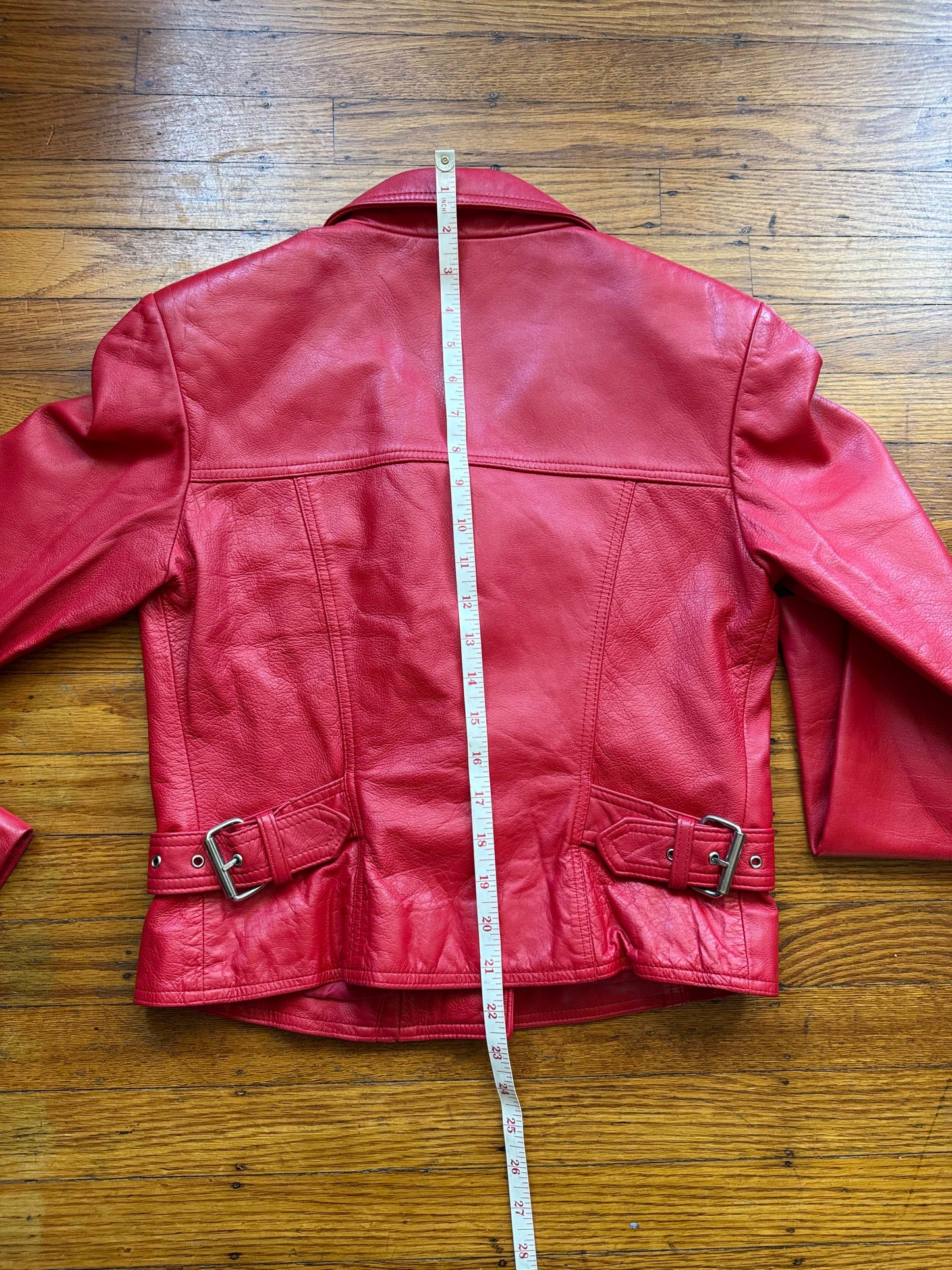 Red Leather Women's Motorcycle Jacket, Size S