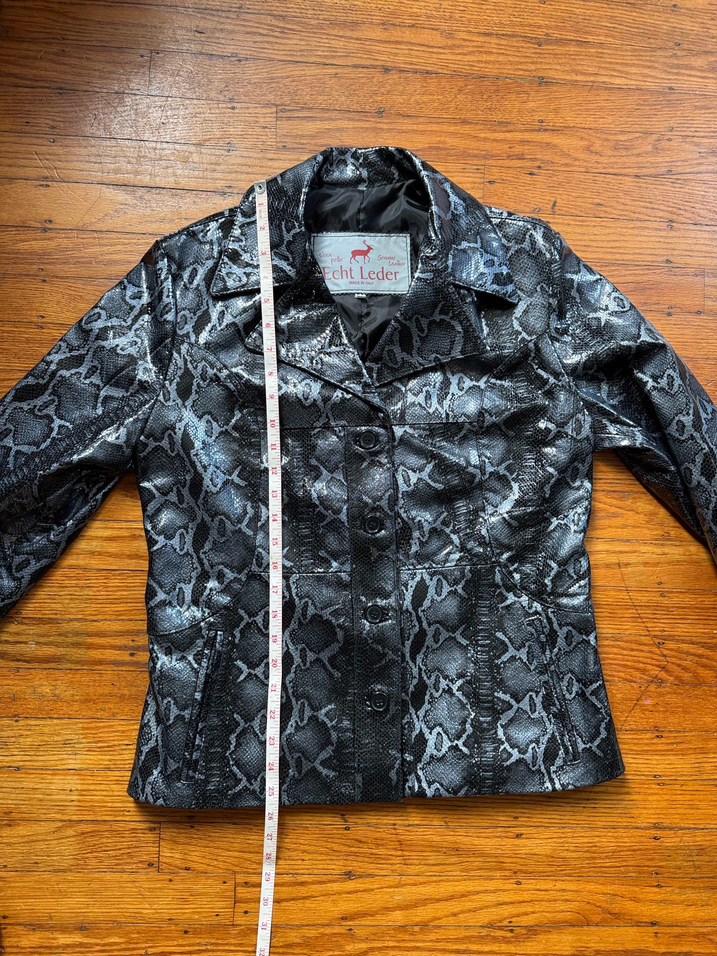 Men's Leather Snakeskin-look Blazer Jacket, Medium