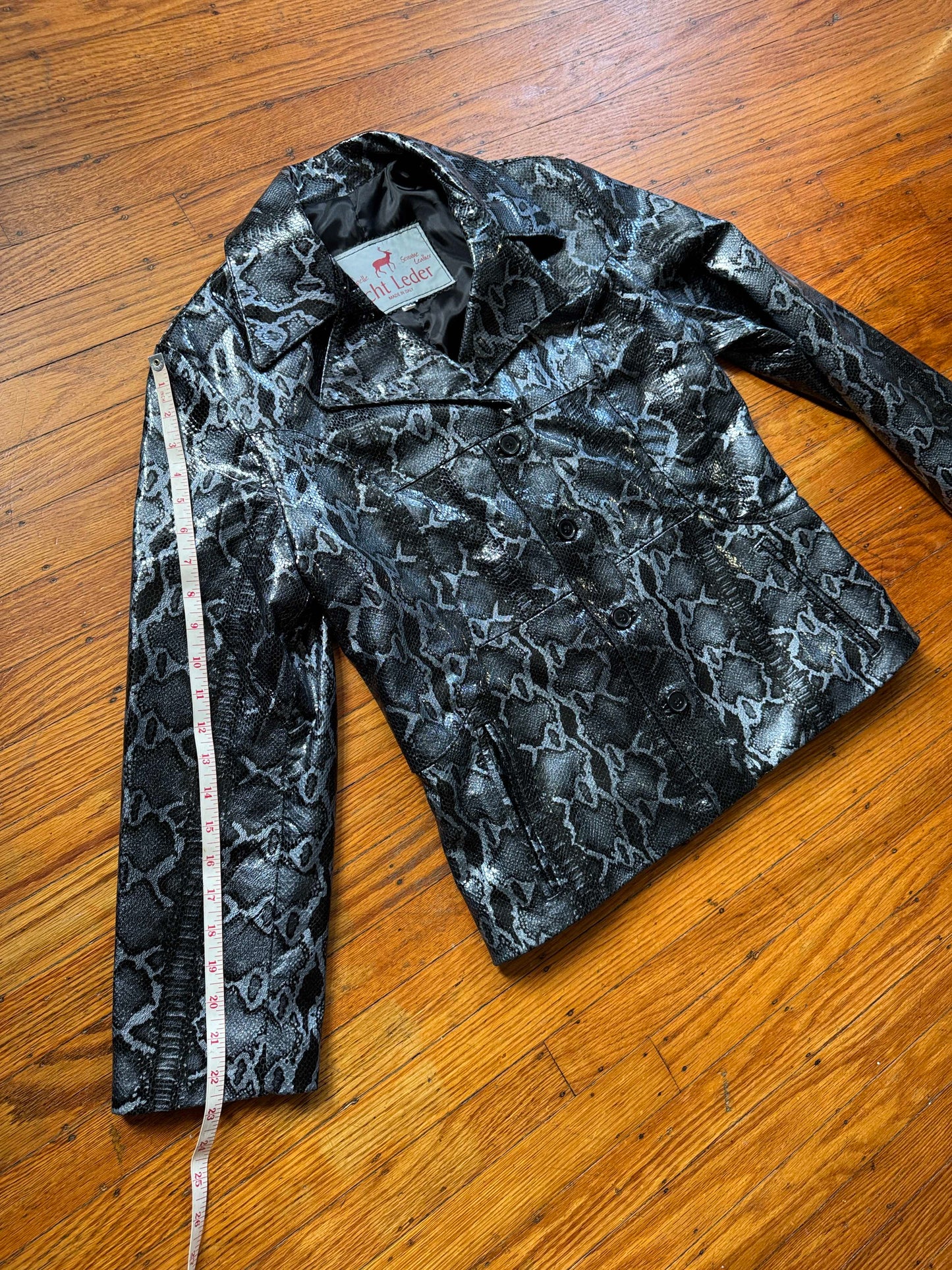 Men's Leather Snakeskin-look Blazer Jacket, Medium