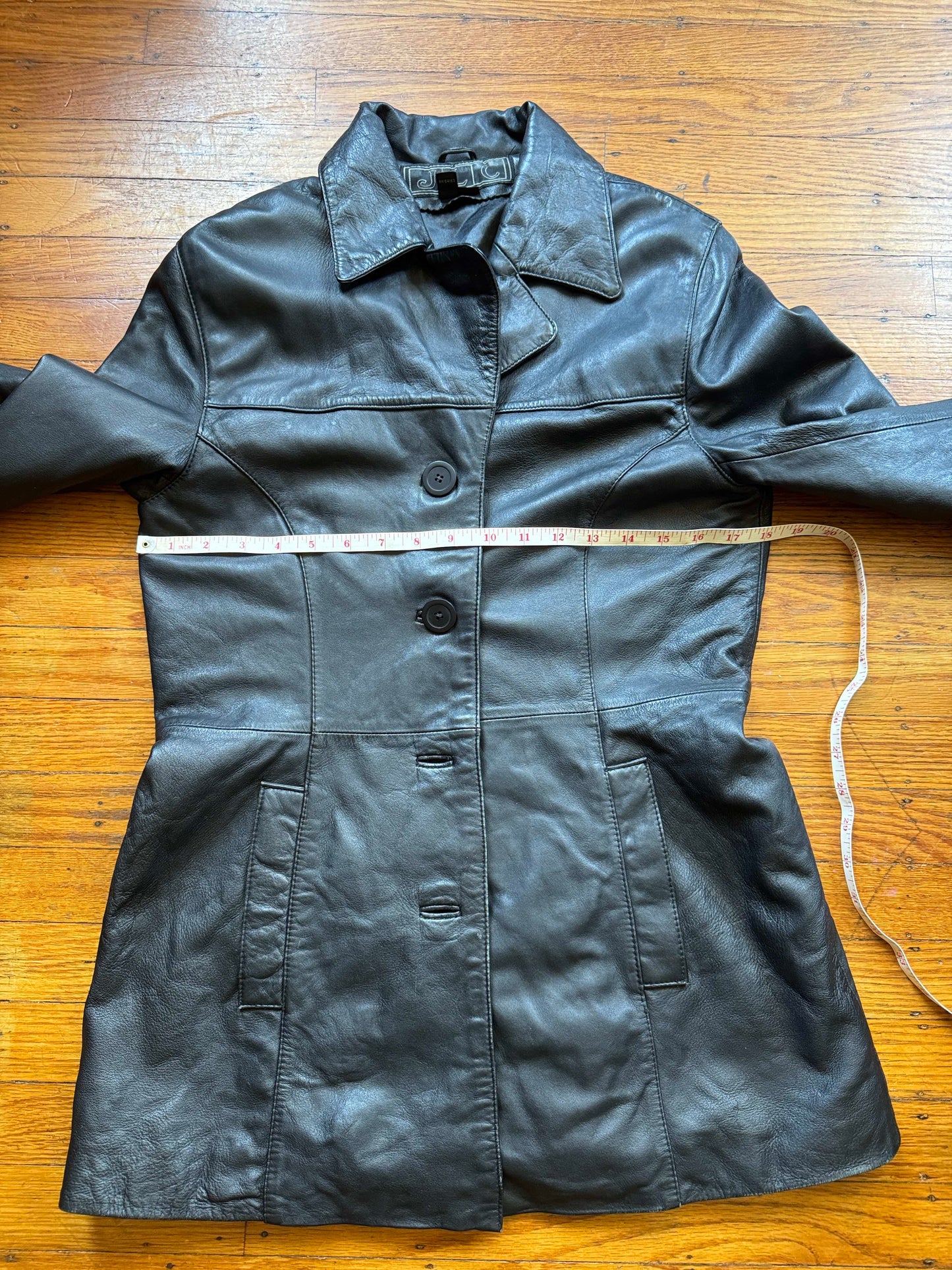 Black Leather Women's Y2K Vintage Trench, Size M