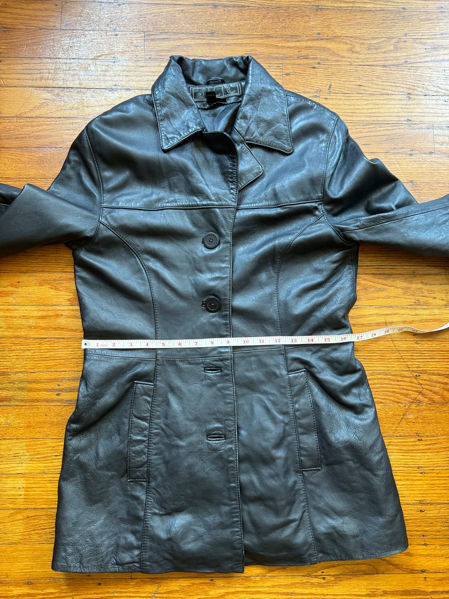 Black Leather Women's Y2K Vintage Trench, Size M