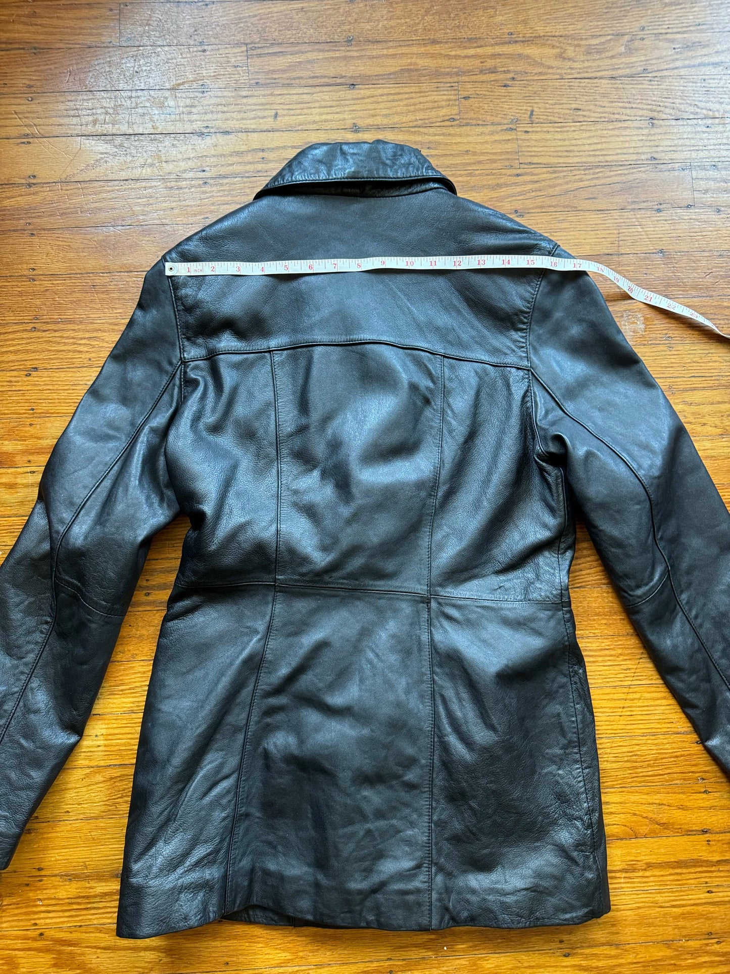 Black Leather Women's Y2K Vintage Trench, Size M