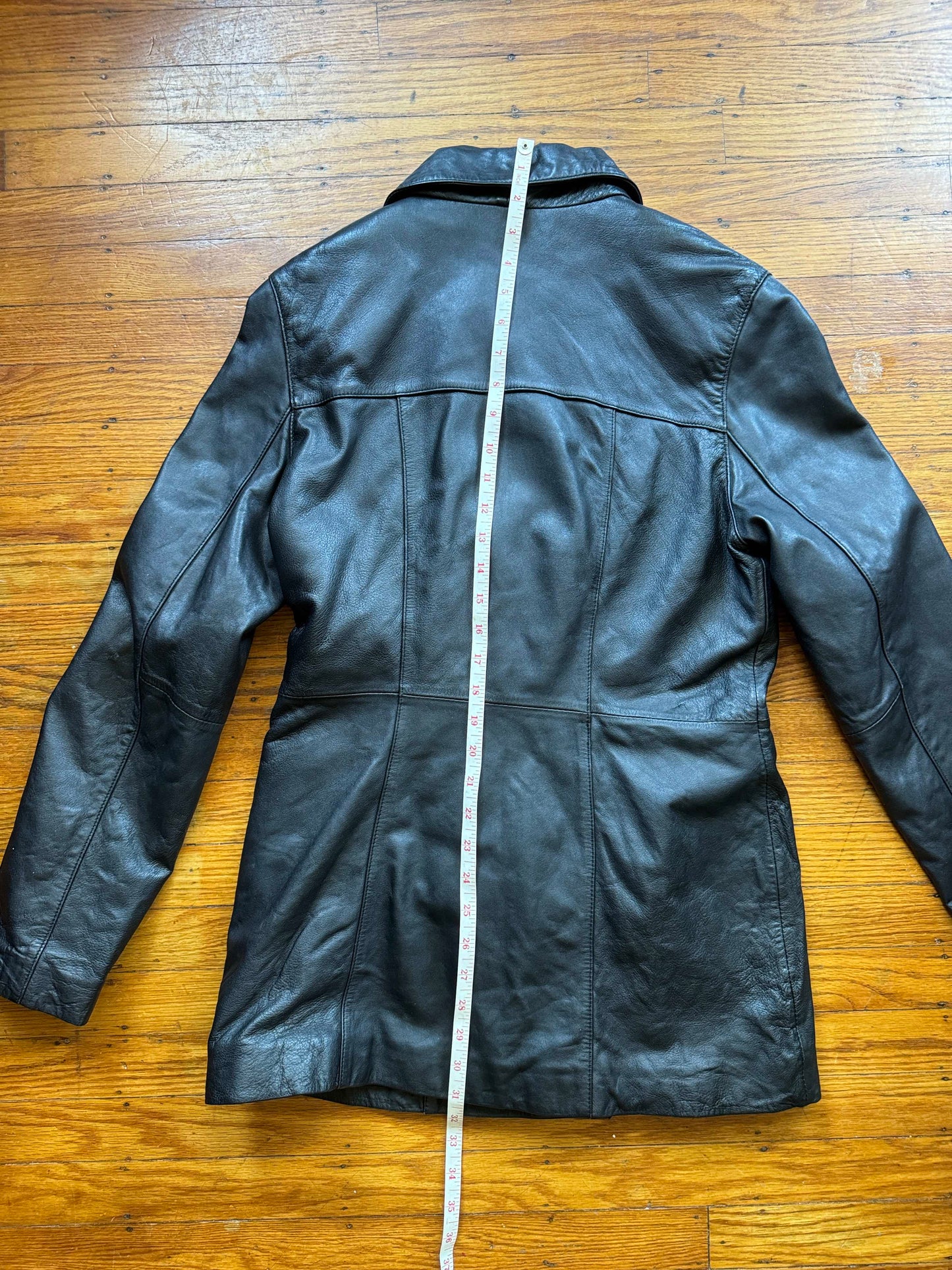 Black Leather Women's Y2K Vintage Trench, Size M