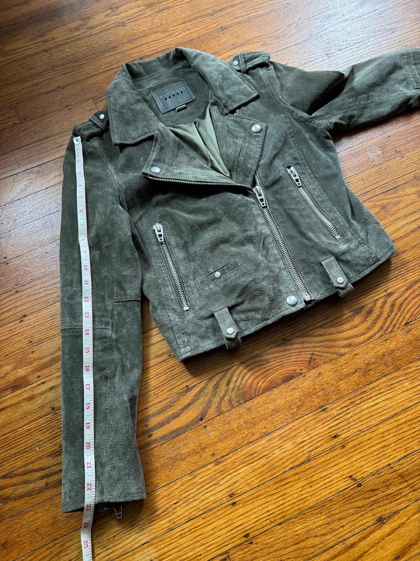 Green Suede Women's Motorcycle Jacket, Size S