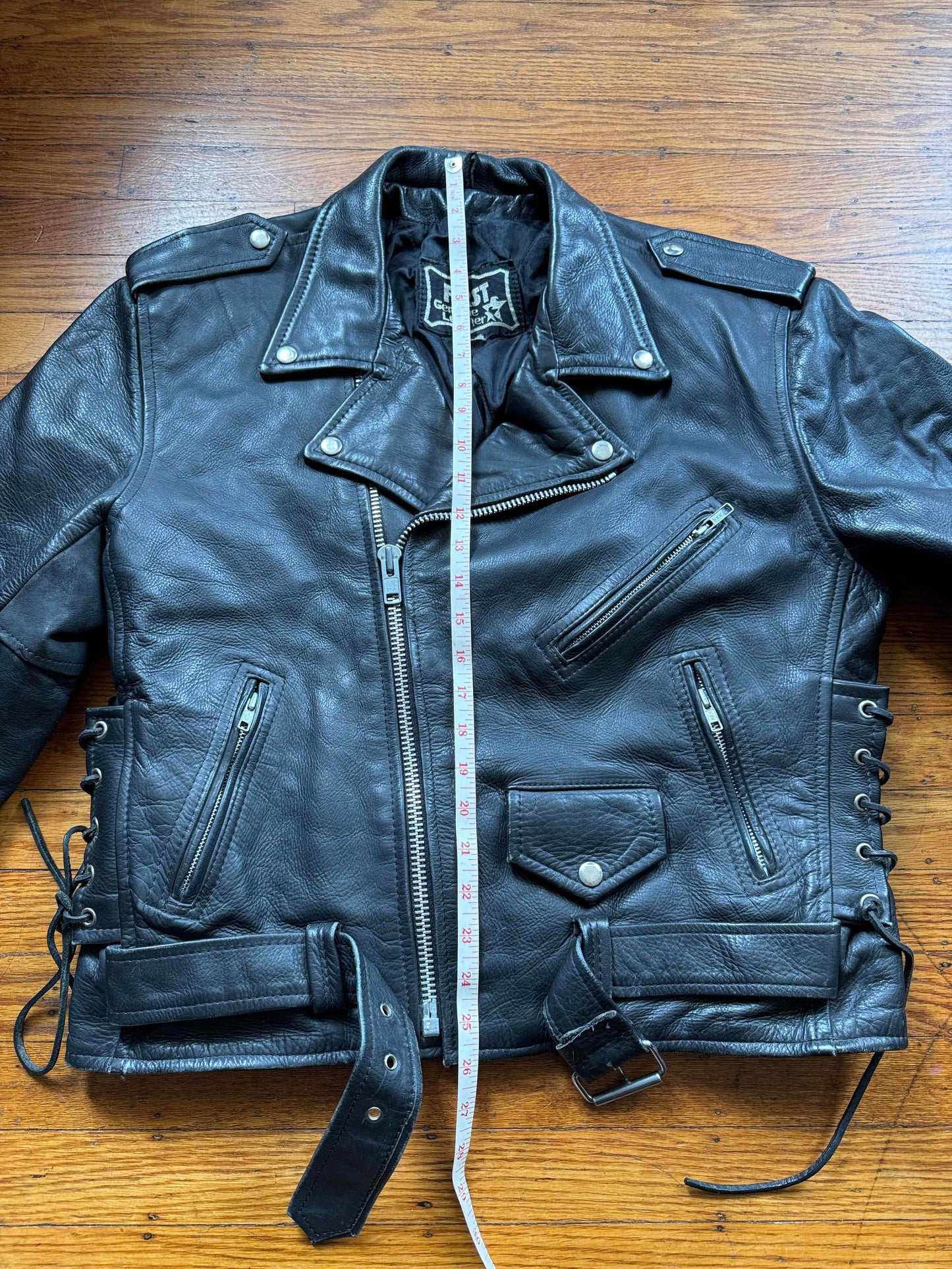Men's Vintage Black Leather Motorcycle Jacket, L 42