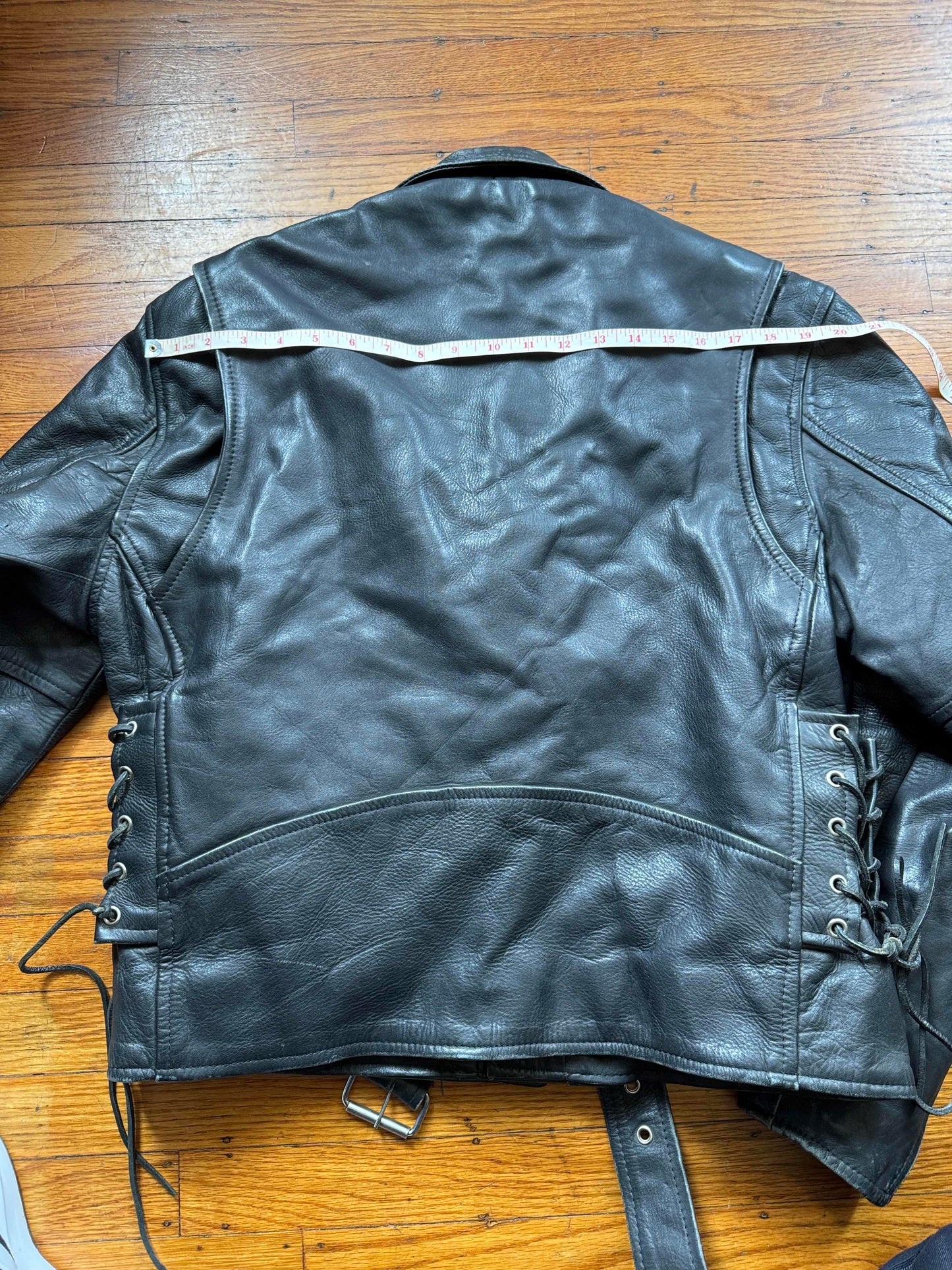 Men's Vintage Black Leather Motorcycle Jacket, L 42