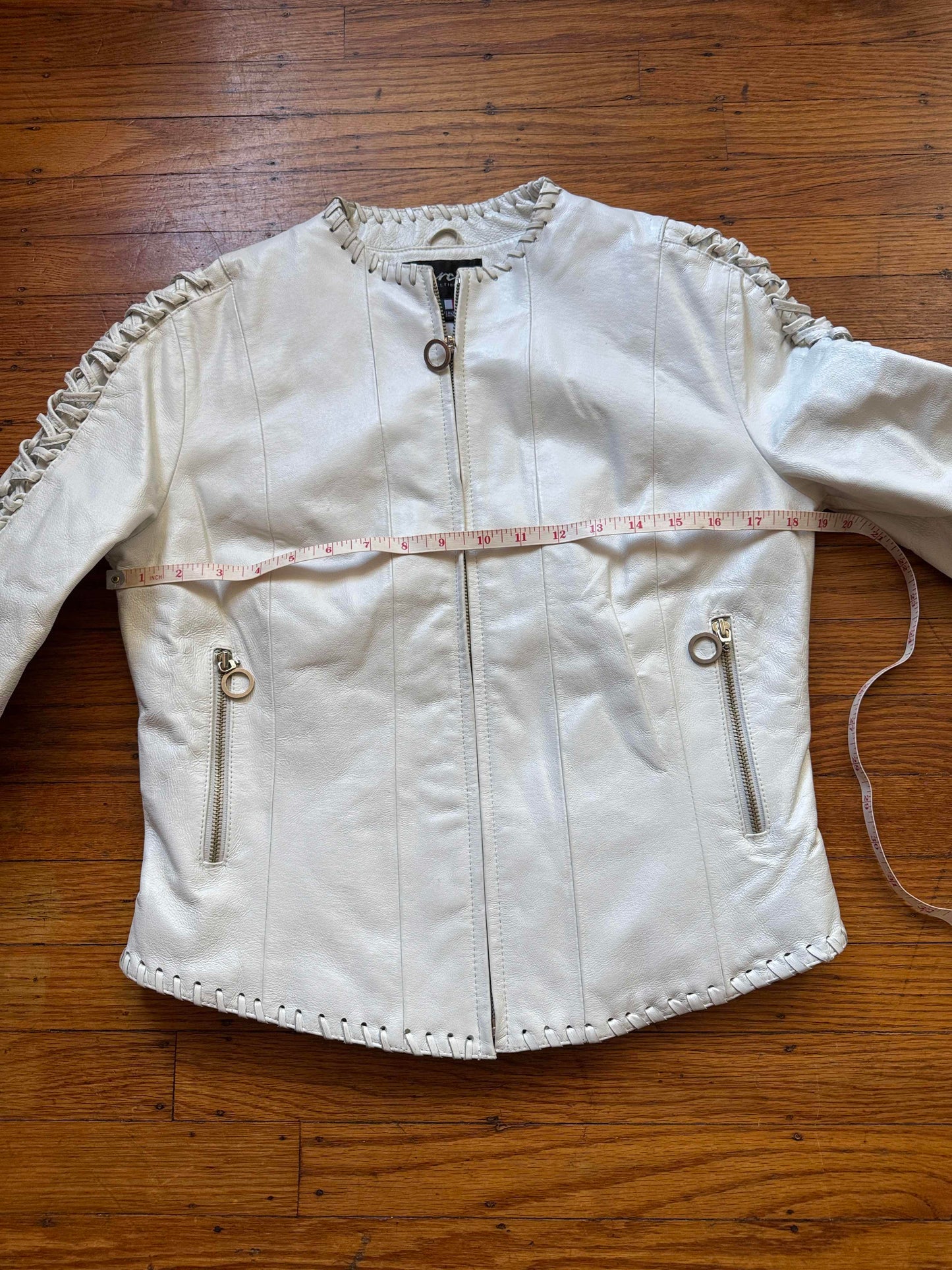 White Leather Women's Jacket, Size M