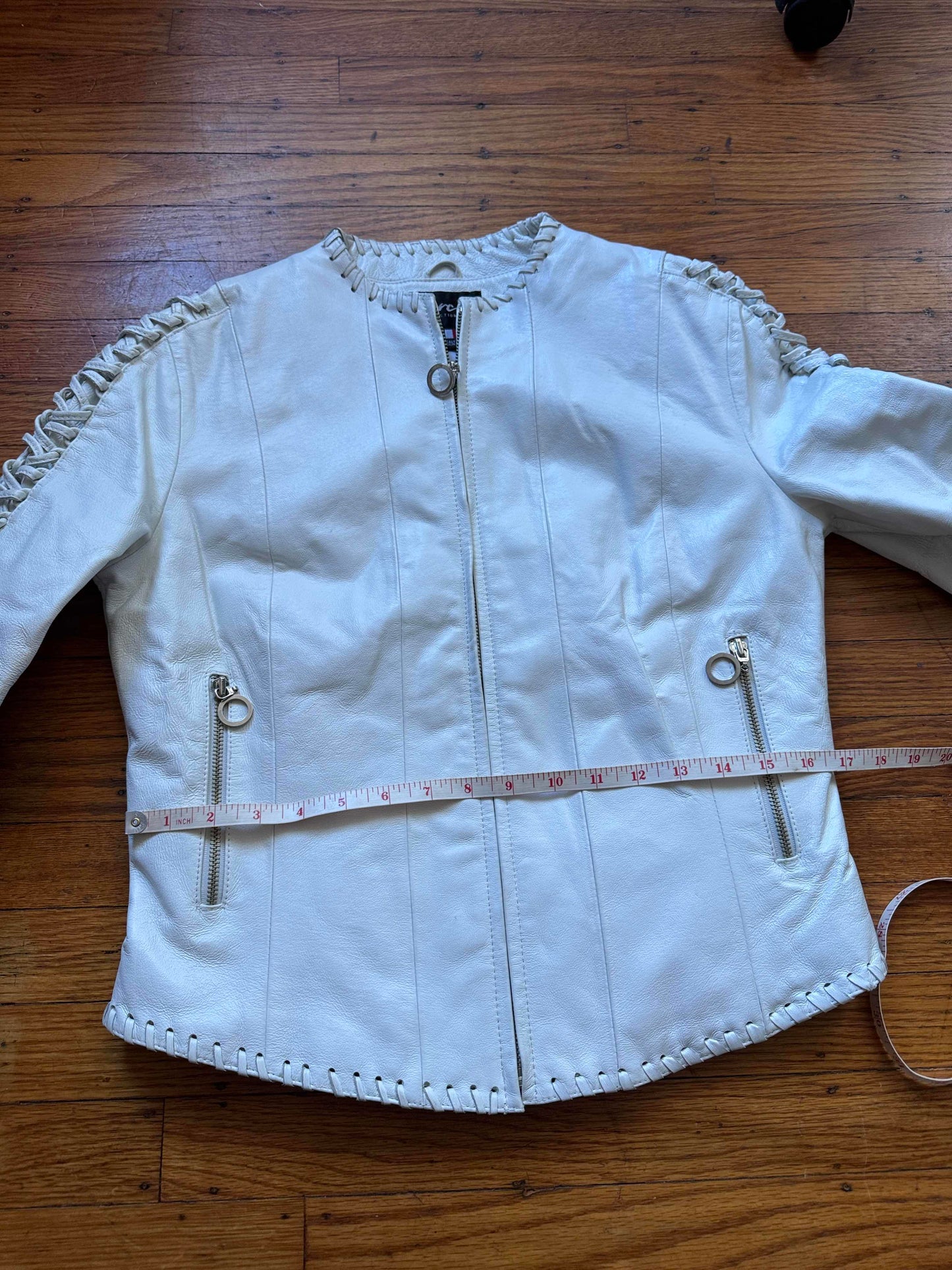 White Leather Women's Jacket, Size M