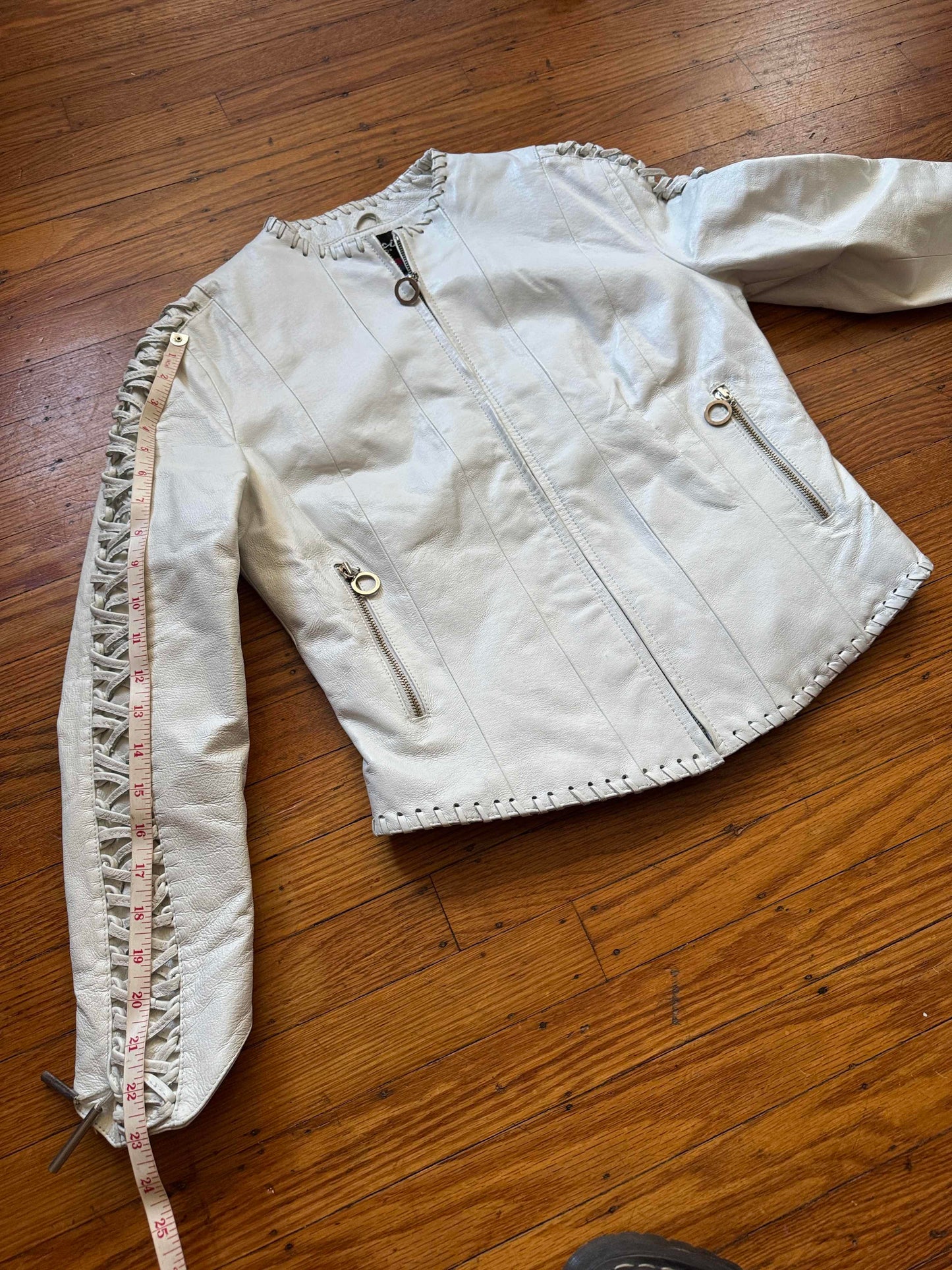 White Leather Women's Jacket, Size M