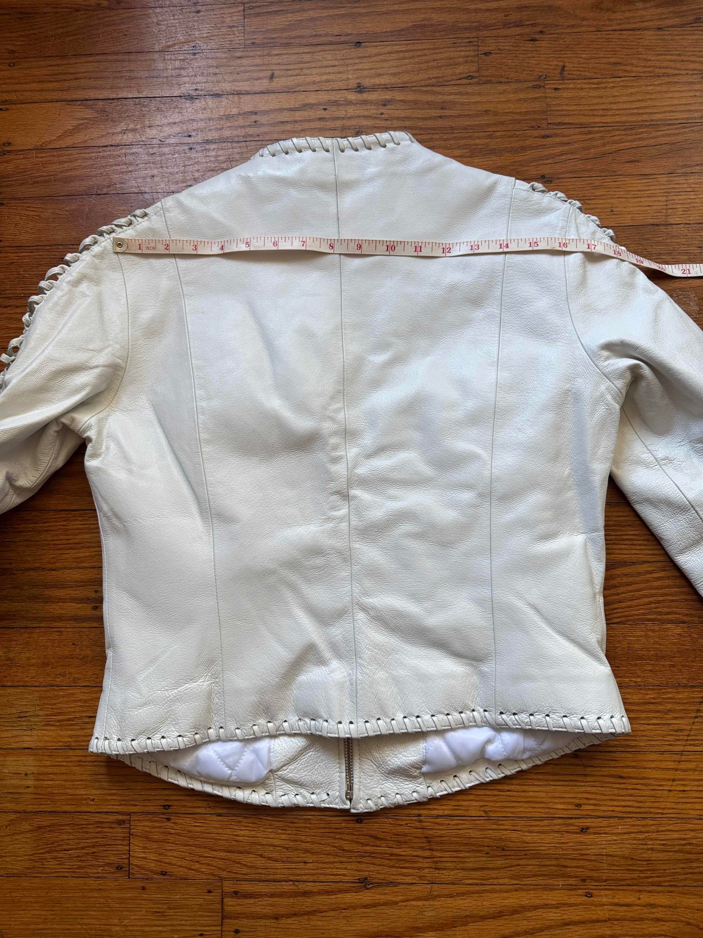 White Leather Women's Jacket, Size M